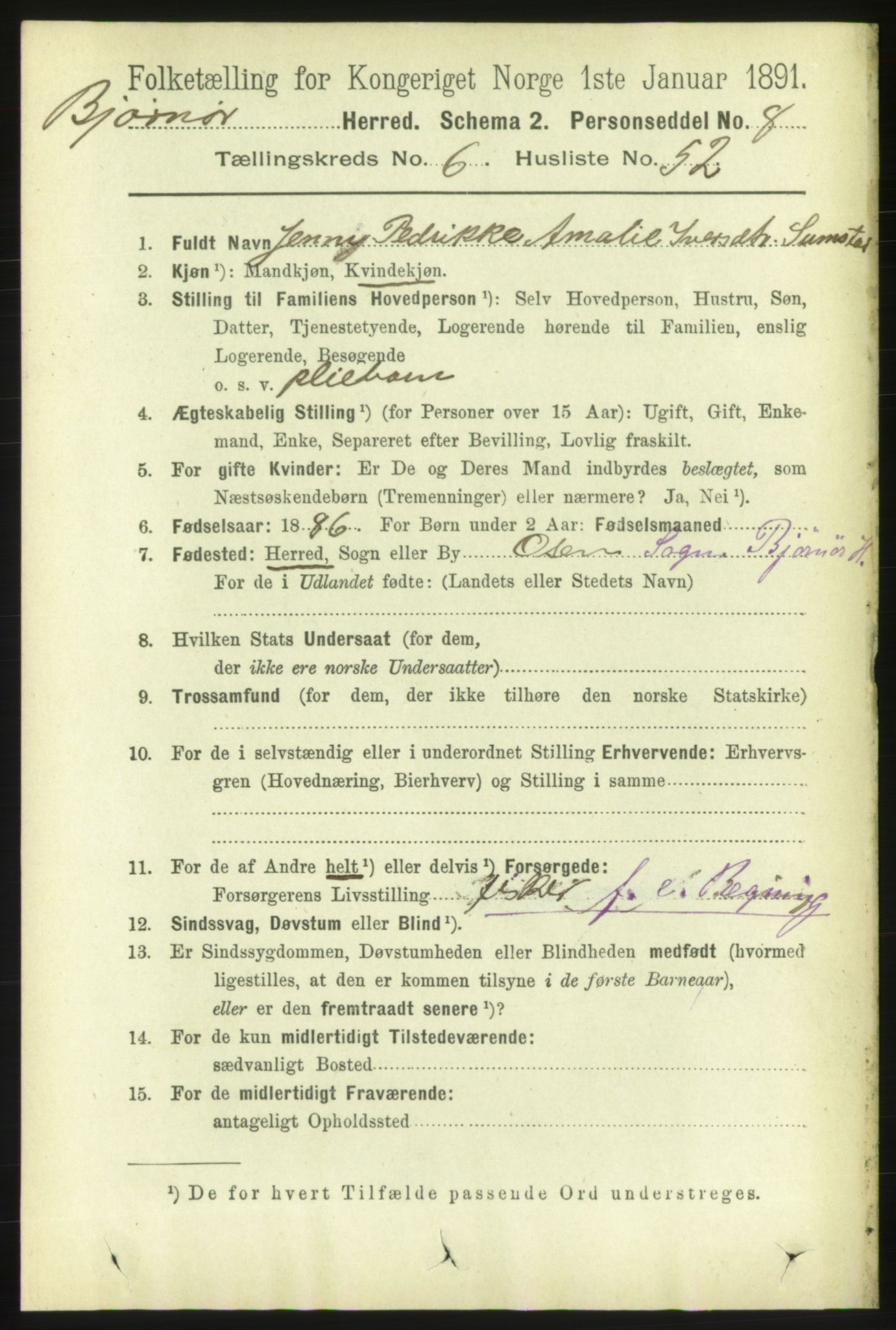 RA, 1891 census for 1632 Bjørnør, 1891, p. 2923