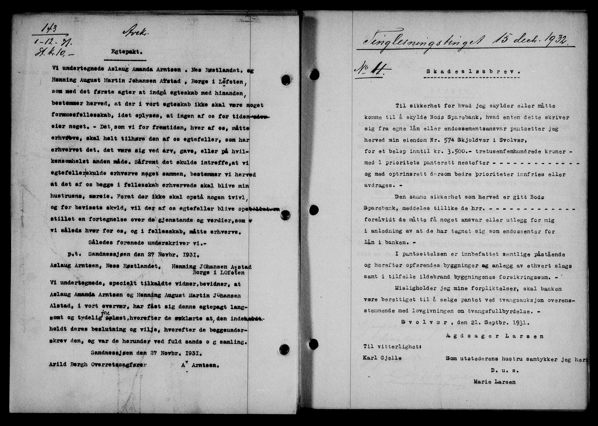 Lofoten sorenskriveri, SAT/A-0017/1/2/2C/L0024b: Mortgage book no. 24b, 1931-1931, Deed date: 15.12.1931