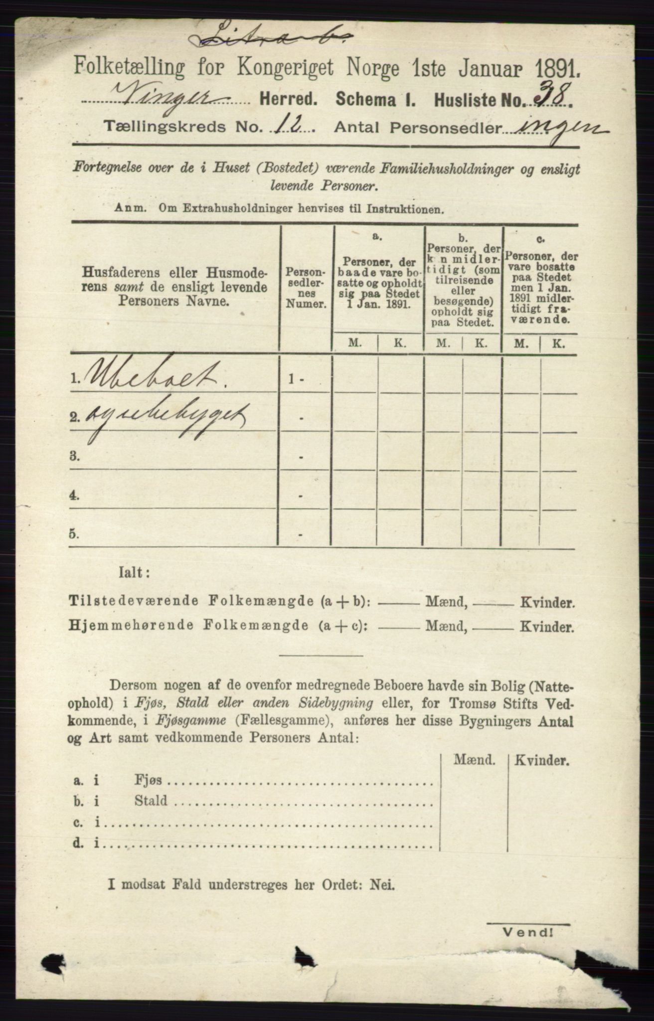 RA, 1891 census for 0421 Vinger, 1891, p. 5769