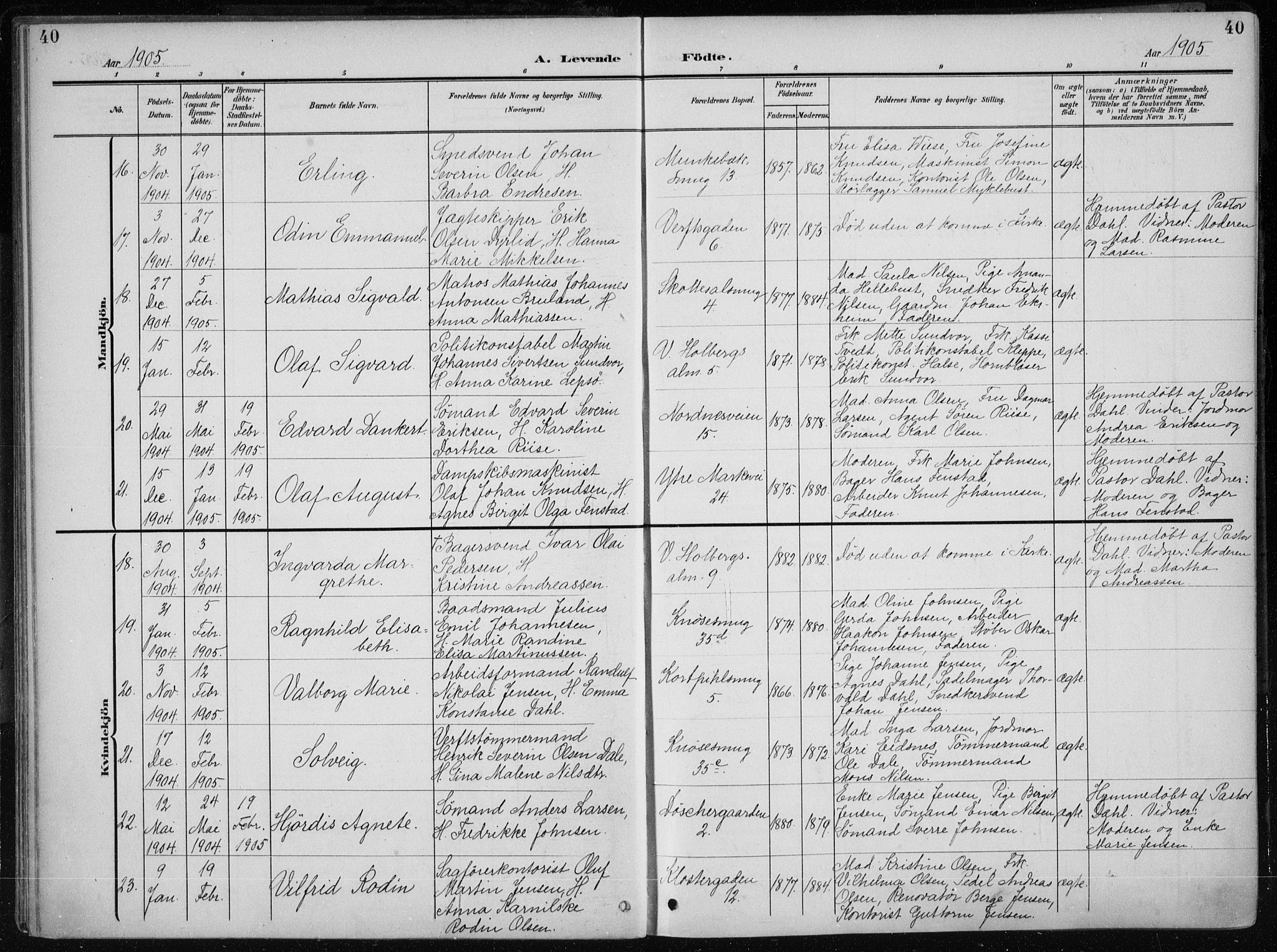 Nykirken Sokneprestembete, AV/SAB-A-77101/H/Haa/L0019: Parish register (official) no. B 7, 1904-1916, p. 40