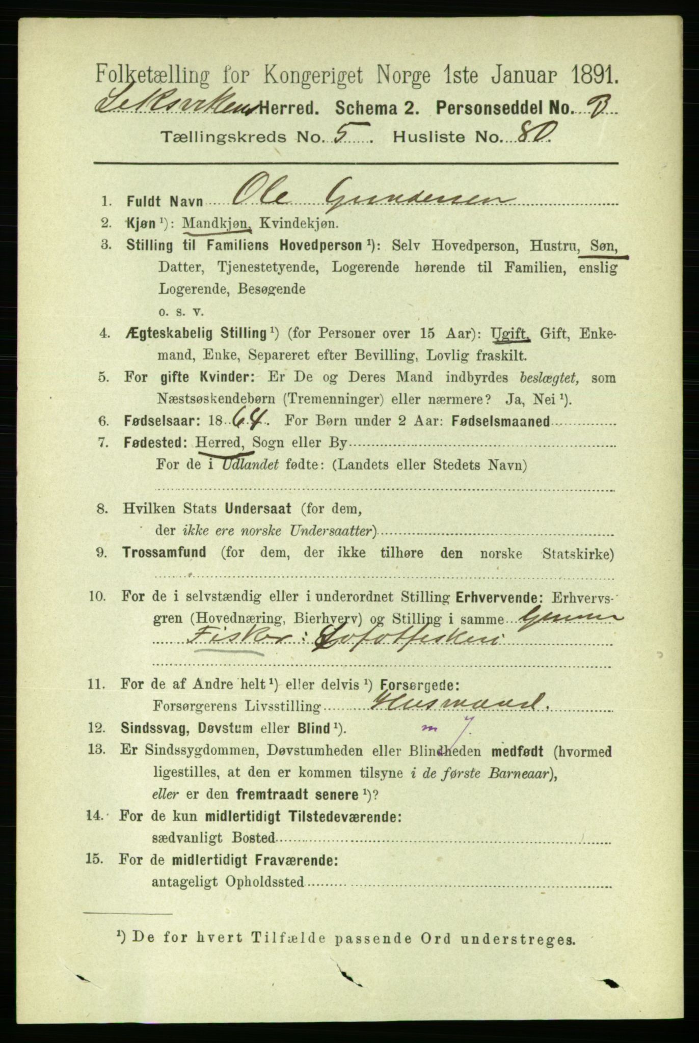 RA, 1891 census for 1718 Leksvik, 1891, p. 3129