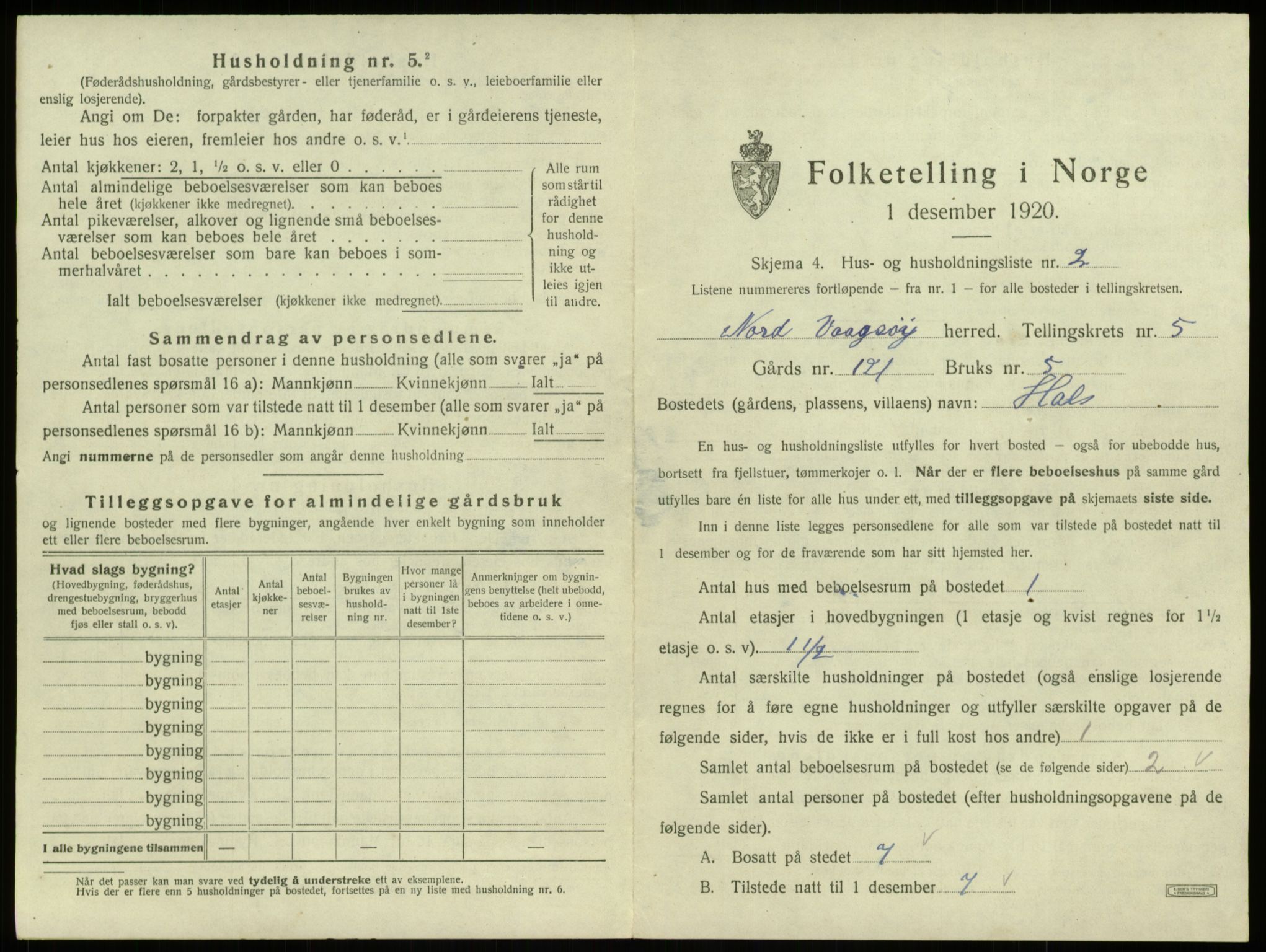 SAB, 1920 census for Nord-Vågsøy, 1920, p. 250