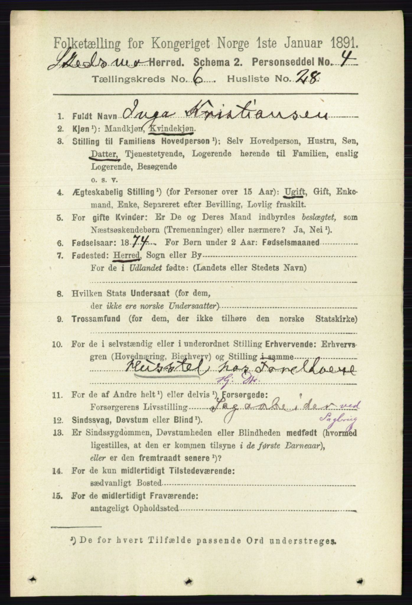 RA, 1891 census for 0231 Skedsmo, 1891, p. 2933