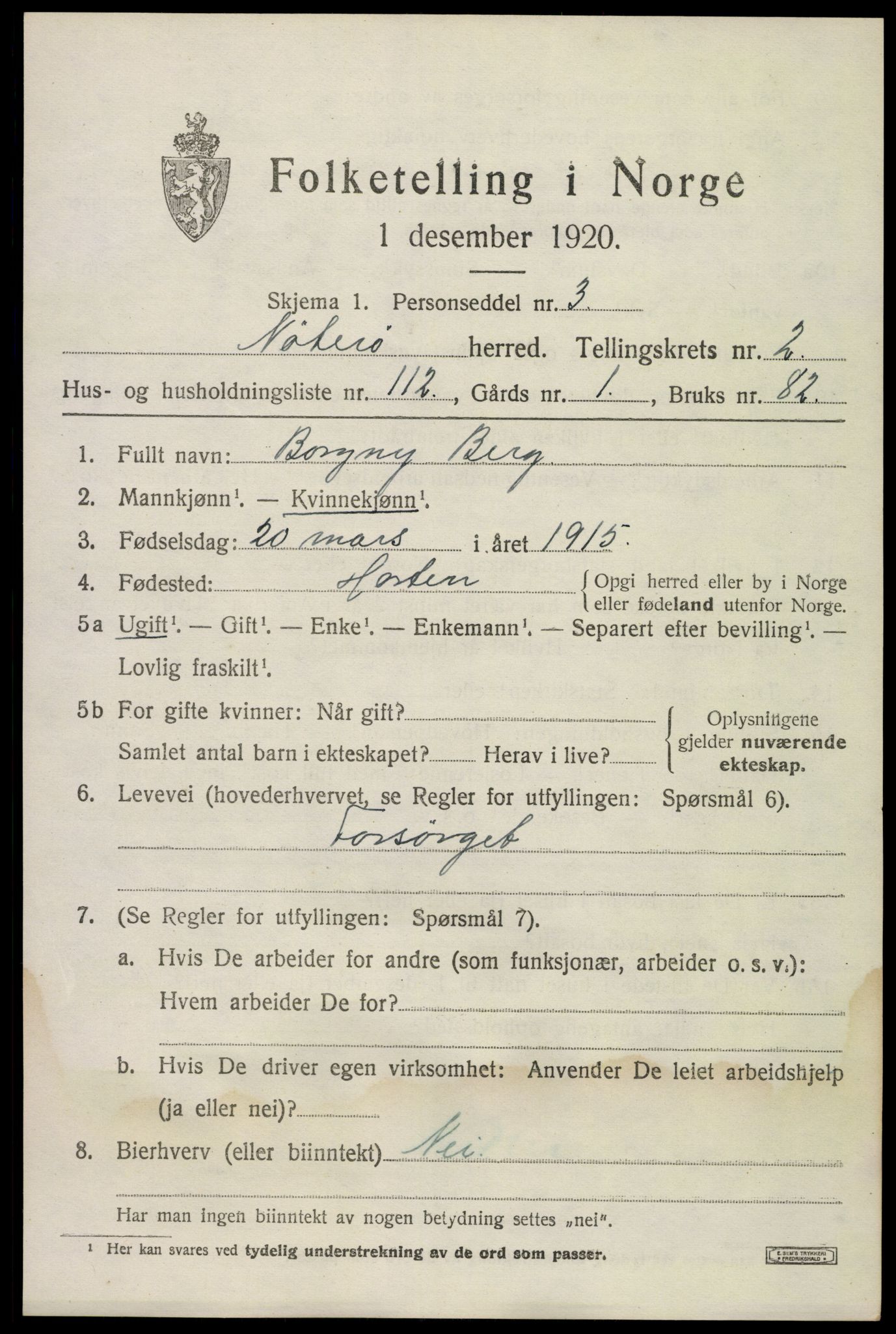 SAKO, 1920 census for Nøtterøy, 1920, p. 5559