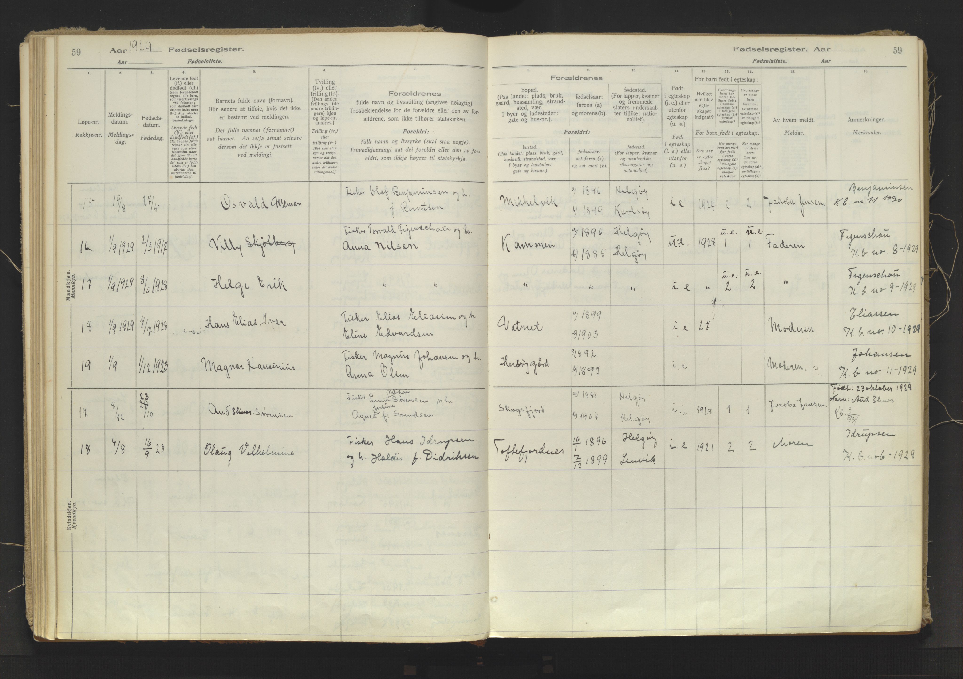 Karlsøy sokneprestembete, SATØ/S-1299/I/Ic/L0067: Birth register no. 67, 1916-1958, p. 59