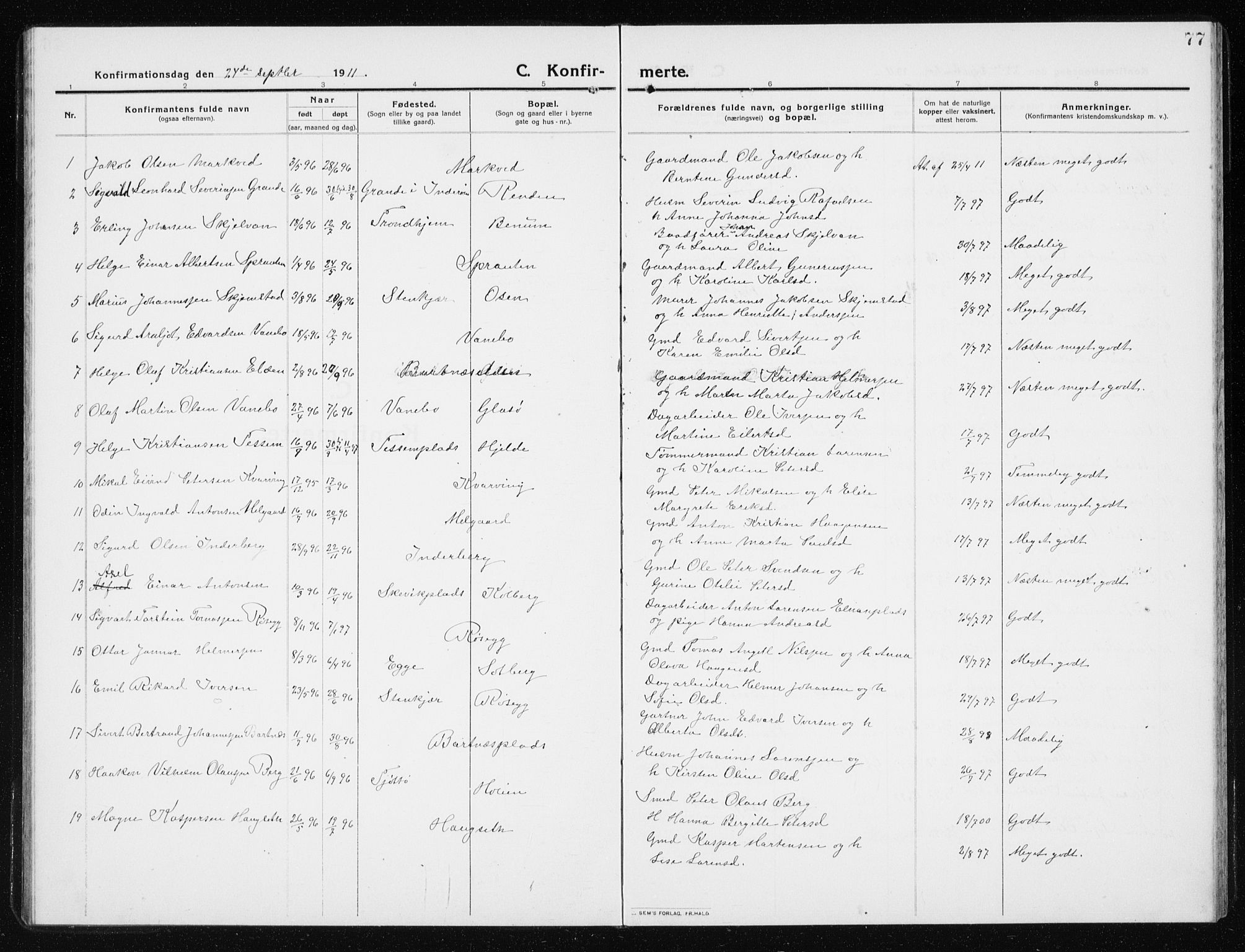 Ministerialprotokoller, klokkerbøker og fødselsregistre - Nord-Trøndelag, AV/SAT-A-1458/741/L0402: Parish register (copy) no. 741C03, 1911-1926, p. 77