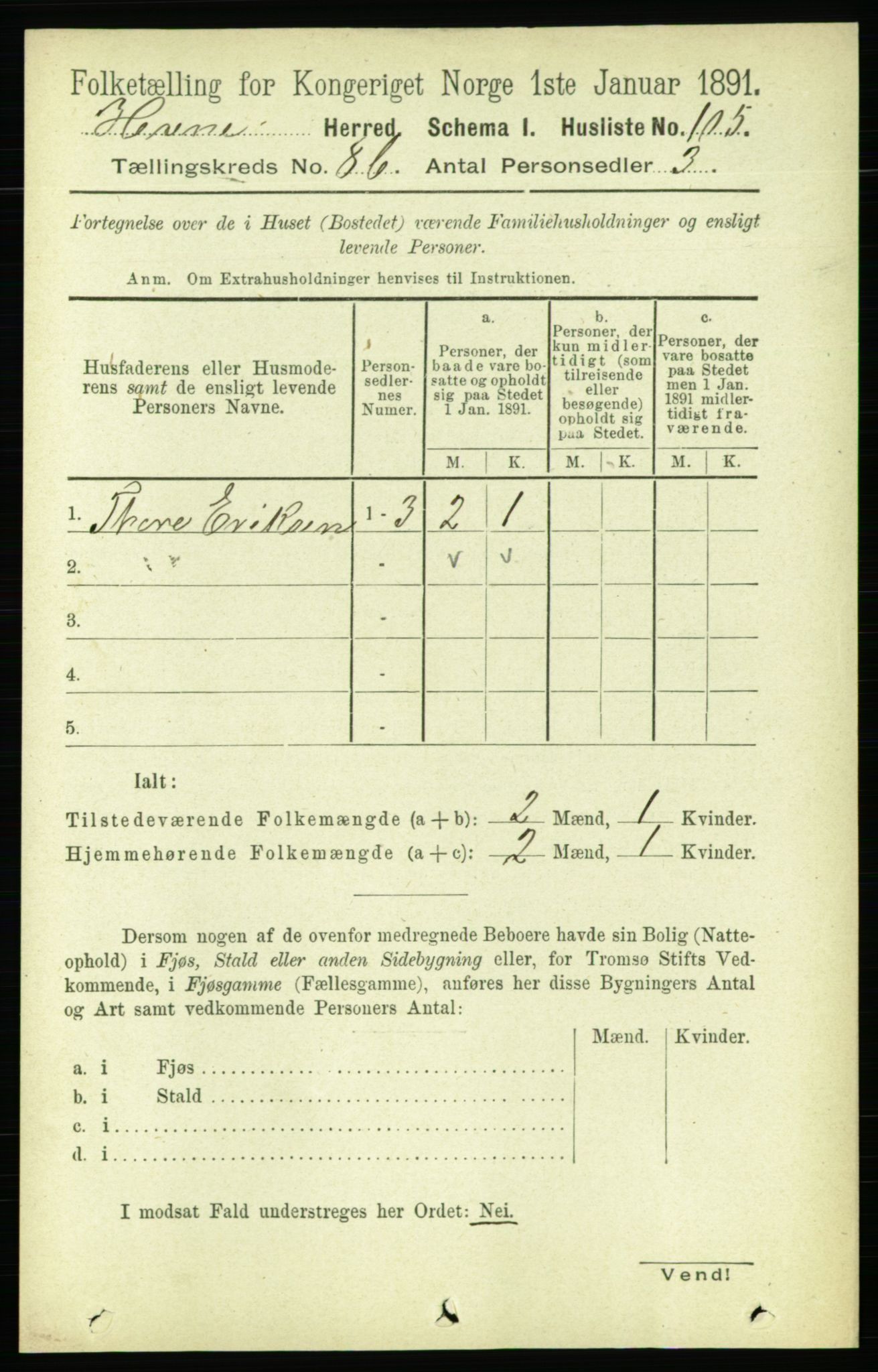 RA, 1891 census for 1612 Hemne, 1891, p. 5515