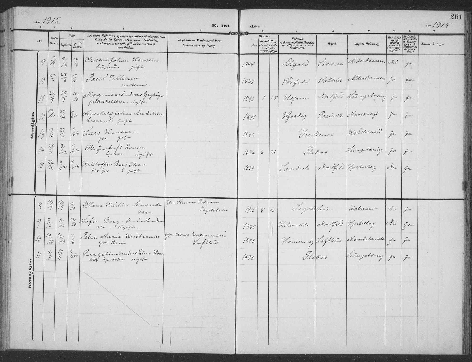 Ministerialprotokoller, klokkerbøker og fødselsregistre - Nordland, SAT/A-1459/858/L0835: Parish register (copy) no. 858C02, 1904-1940, p. 261