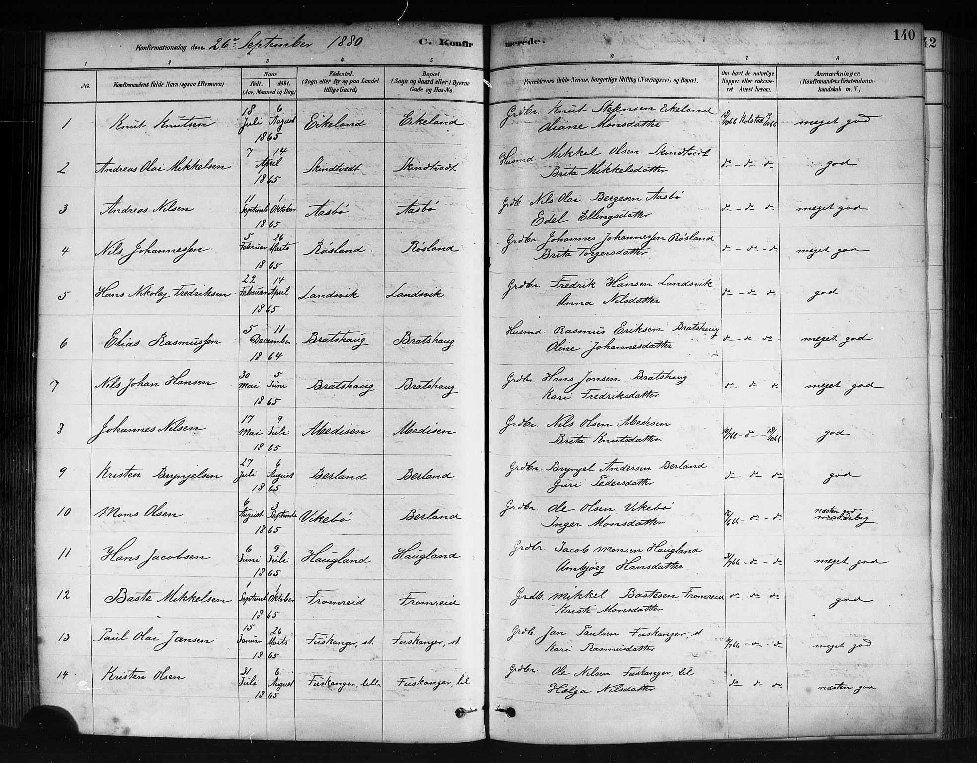 Herdla Sokneprestembete, SAB/A-75701/H/Haa: Parish register (official) no. A 3, 1878-1890, p. 140