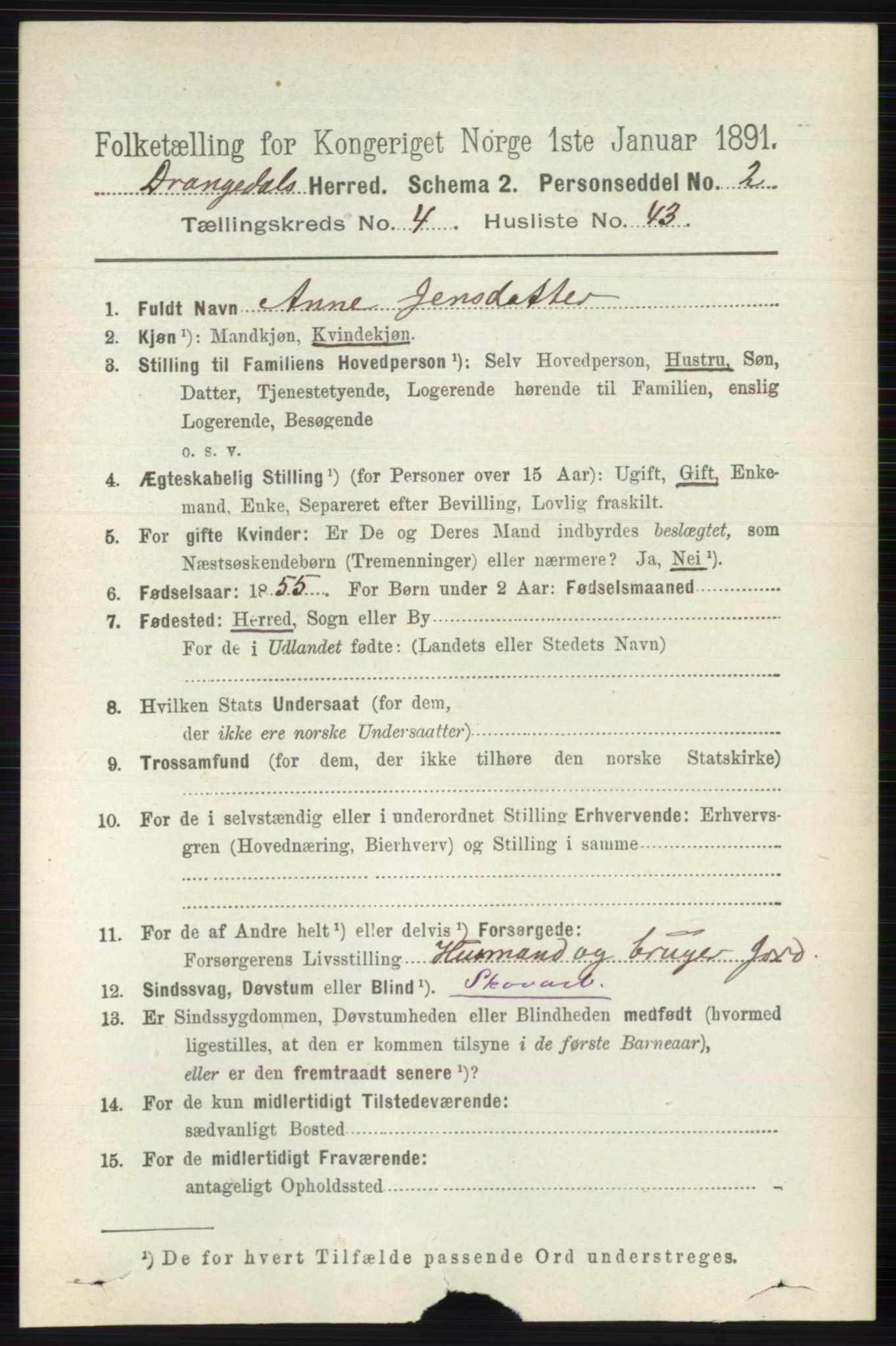 RA, 1891 census for 0817 Drangedal, 1891, p. 1600