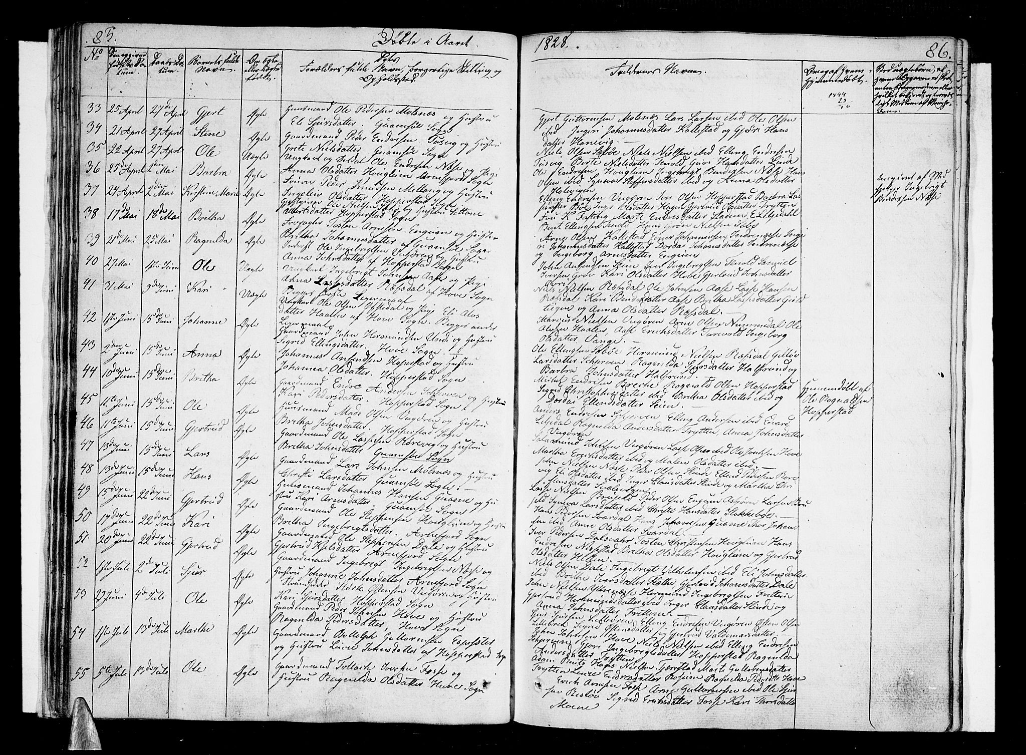 Vik sokneprestembete, SAB/A-81501: Parish register (official) no. A 6, 1821-1831, p. 85-86