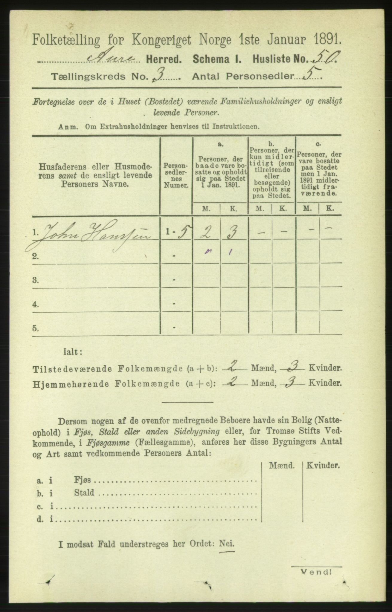 RA, 1891 census for 1569 Aure, 1891, p. 1541