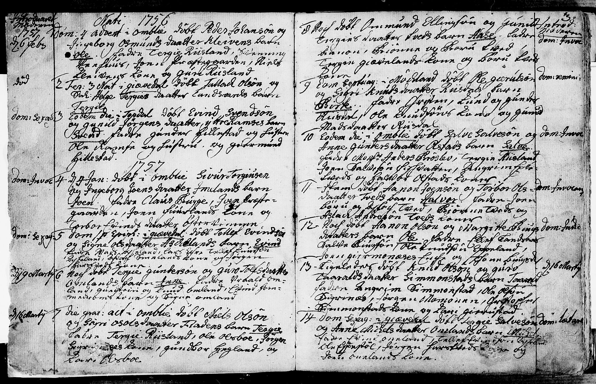 Åmli sokneprestkontor, SAK/1111-0050/F/Fa/Fac/L0003: Parish register (official) no. A 3, 1756-1775, p. 2-3