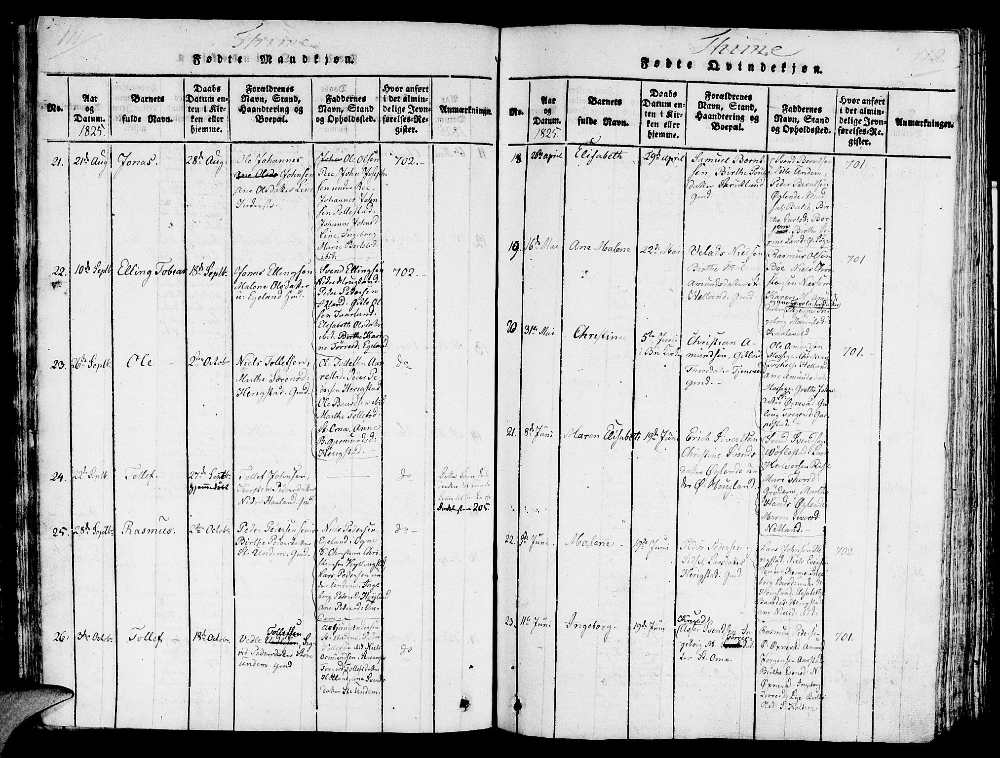 Lye sokneprestkontor, AV/SAST-A-101794/001/30/30BA/L0003: Parish register (official) no. A 3 /1, 1816-1826, p. 111-112