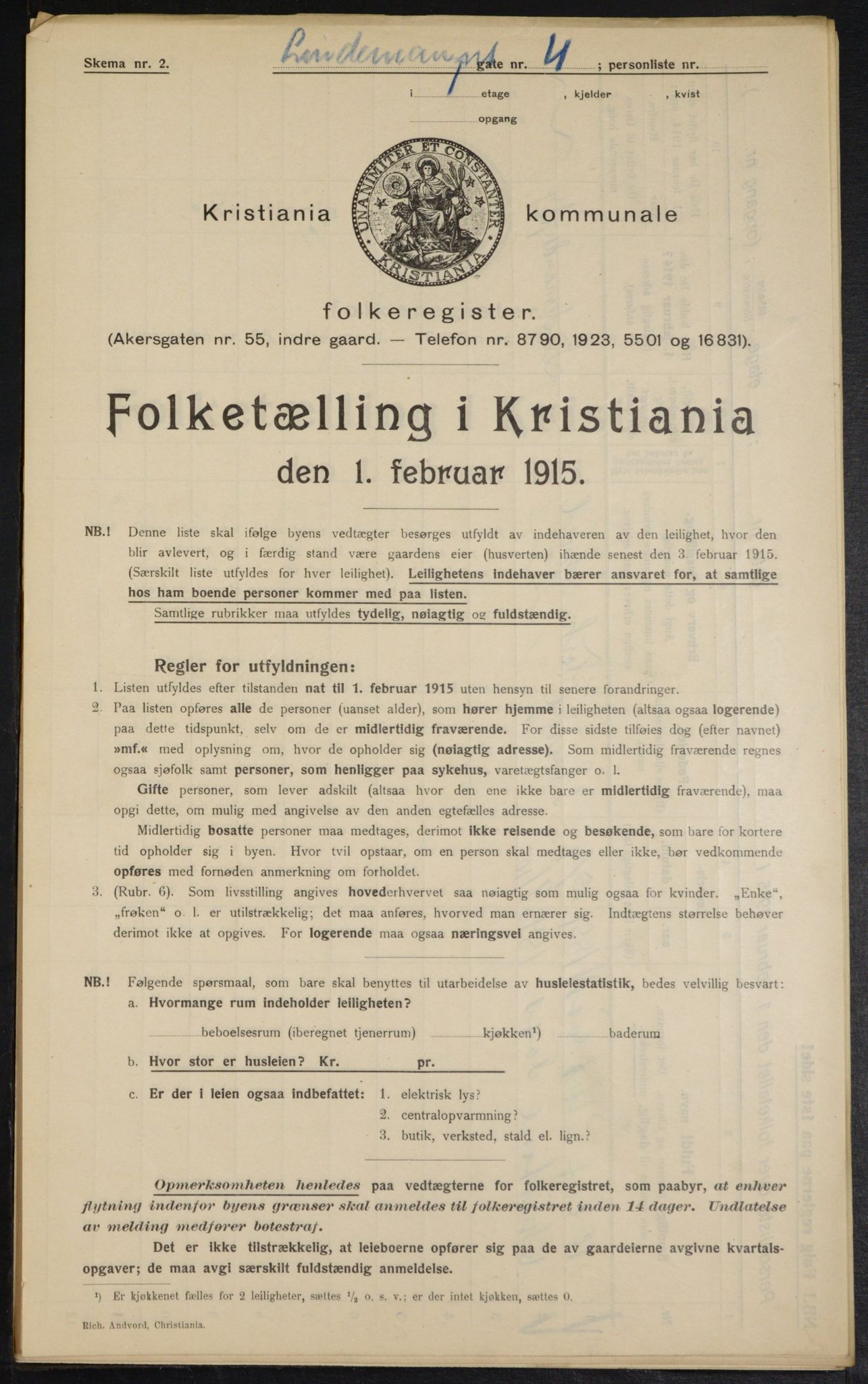 OBA, Municipal Census 1915 for Kristiania, 1915, p. 57129