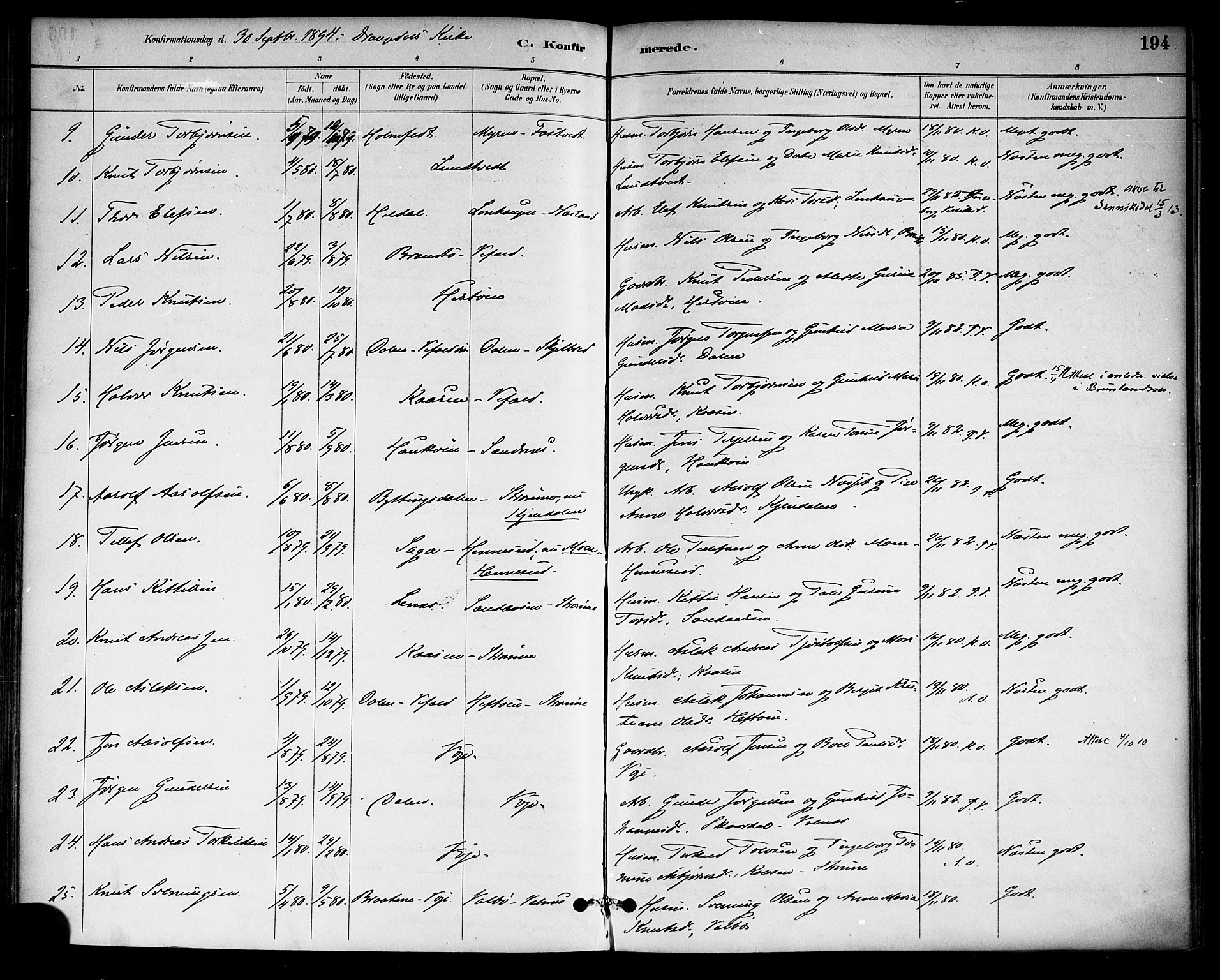 Drangedal kirkebøker, SAKO/A-258/F/Fa/L0010: Parish register (official) no. 10 /1, 1885-1894, p. 194