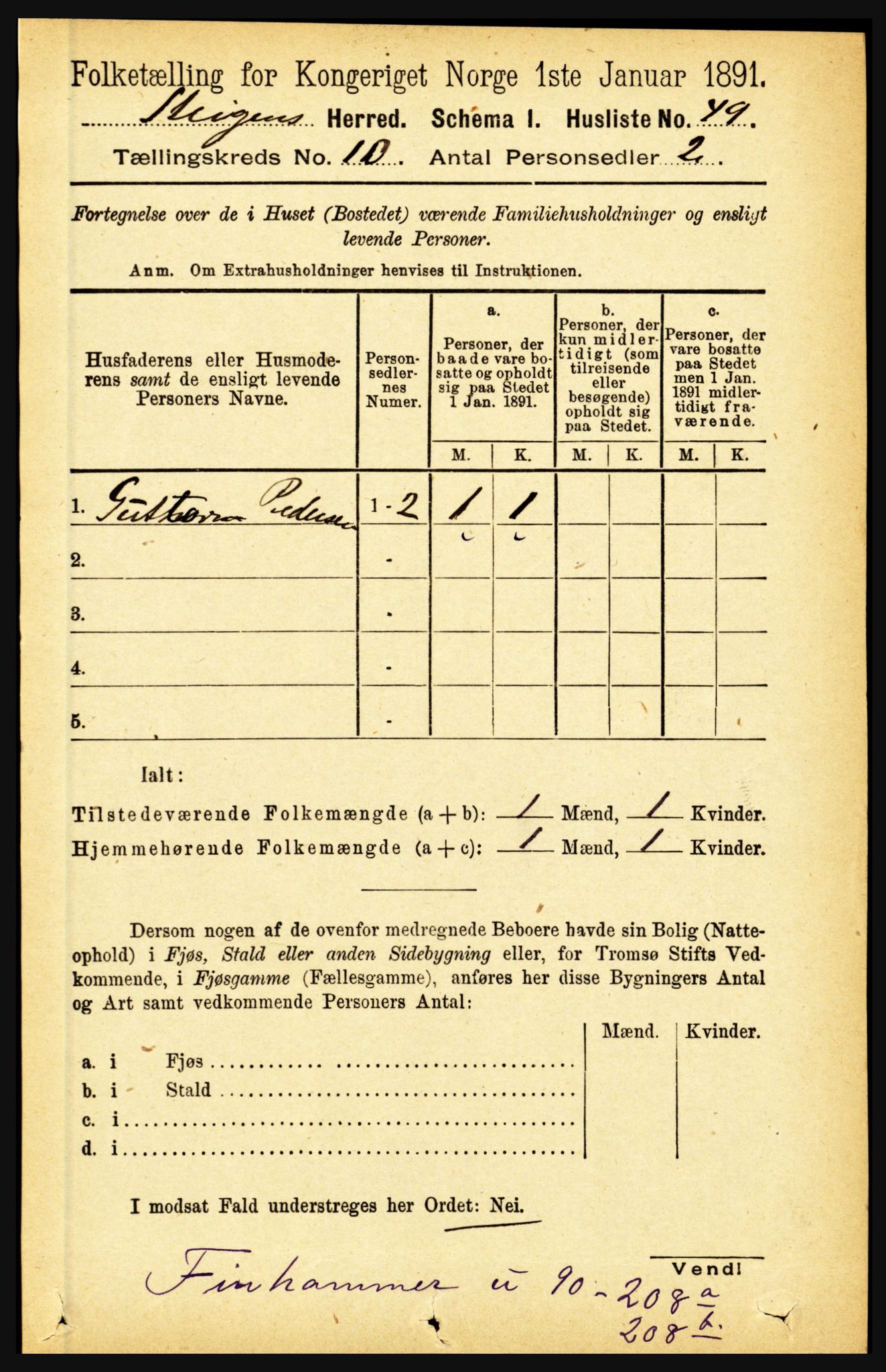 RA, 1891 census for 1848 Steigen, 1891, p. 3446