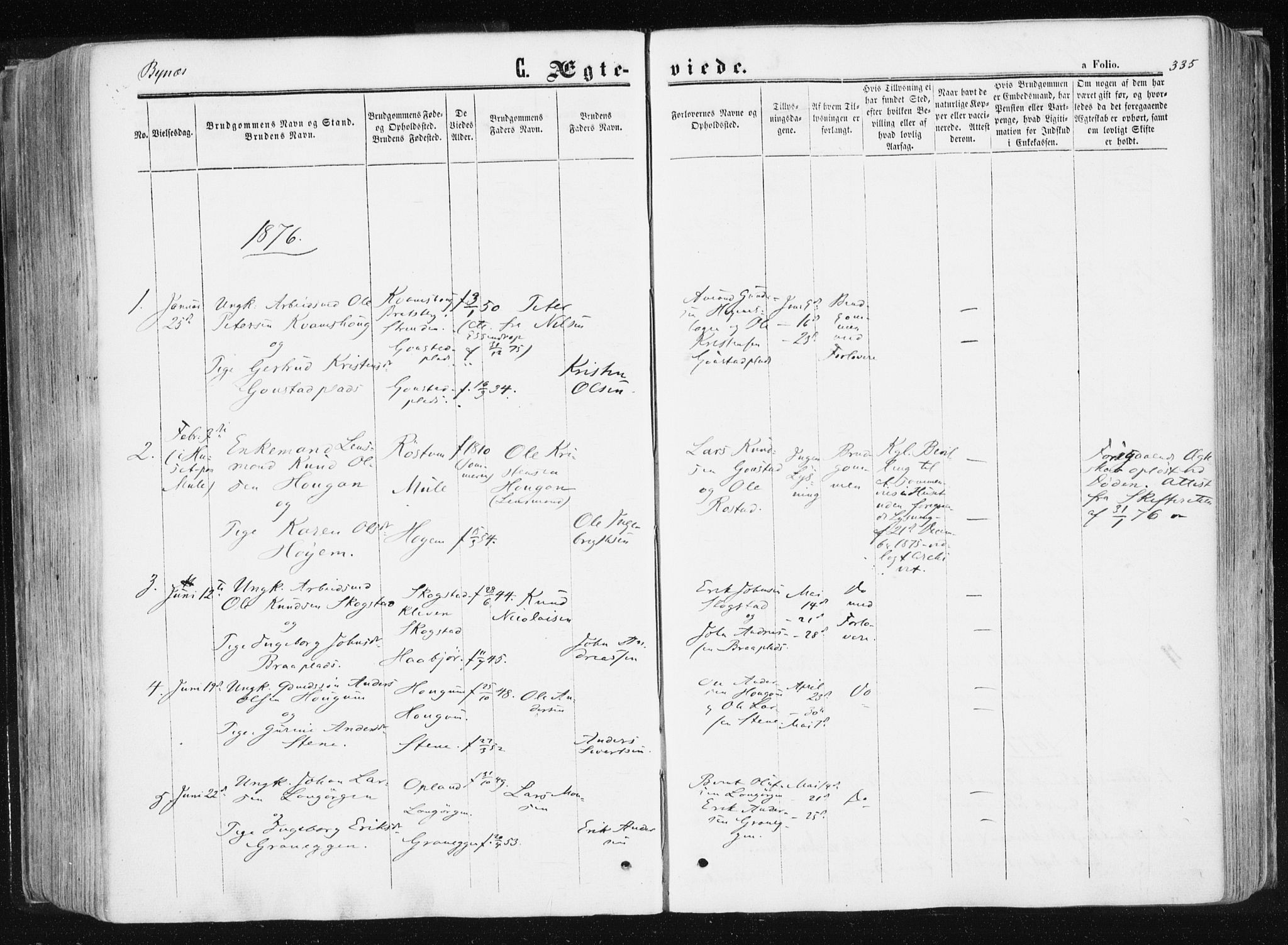 Ministerialprotokoller, klokkerbøker og fødselsregistre - Sør-Trøndelag, SAT/A-1456/612/L0377: Parish register (official) no. 612A09, 1859-1877, p. 335