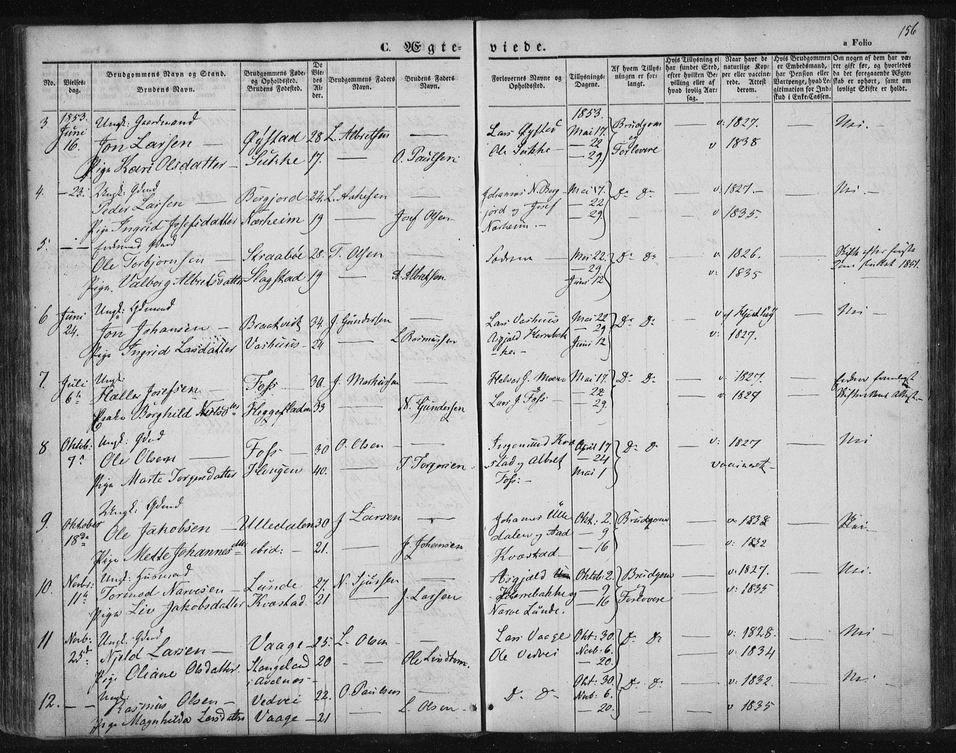 Suldal sokneprestkontor, SAST/A-101845/01/IV/L0008: Parish register (official) no. A 8, 1836-1853, p. 156