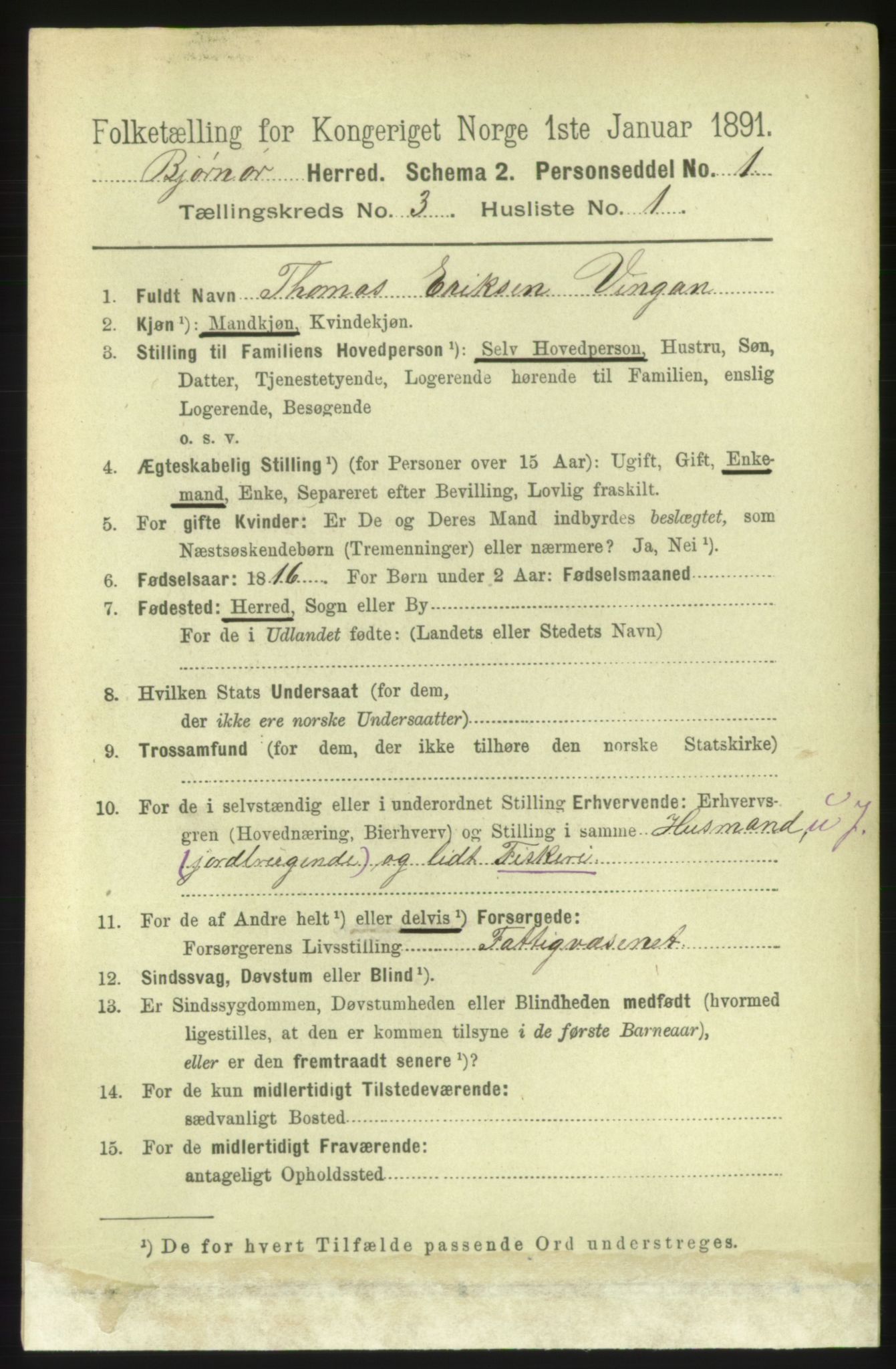 RA, 1891 census for 1632 Bjørnør, 1891, p. 1196