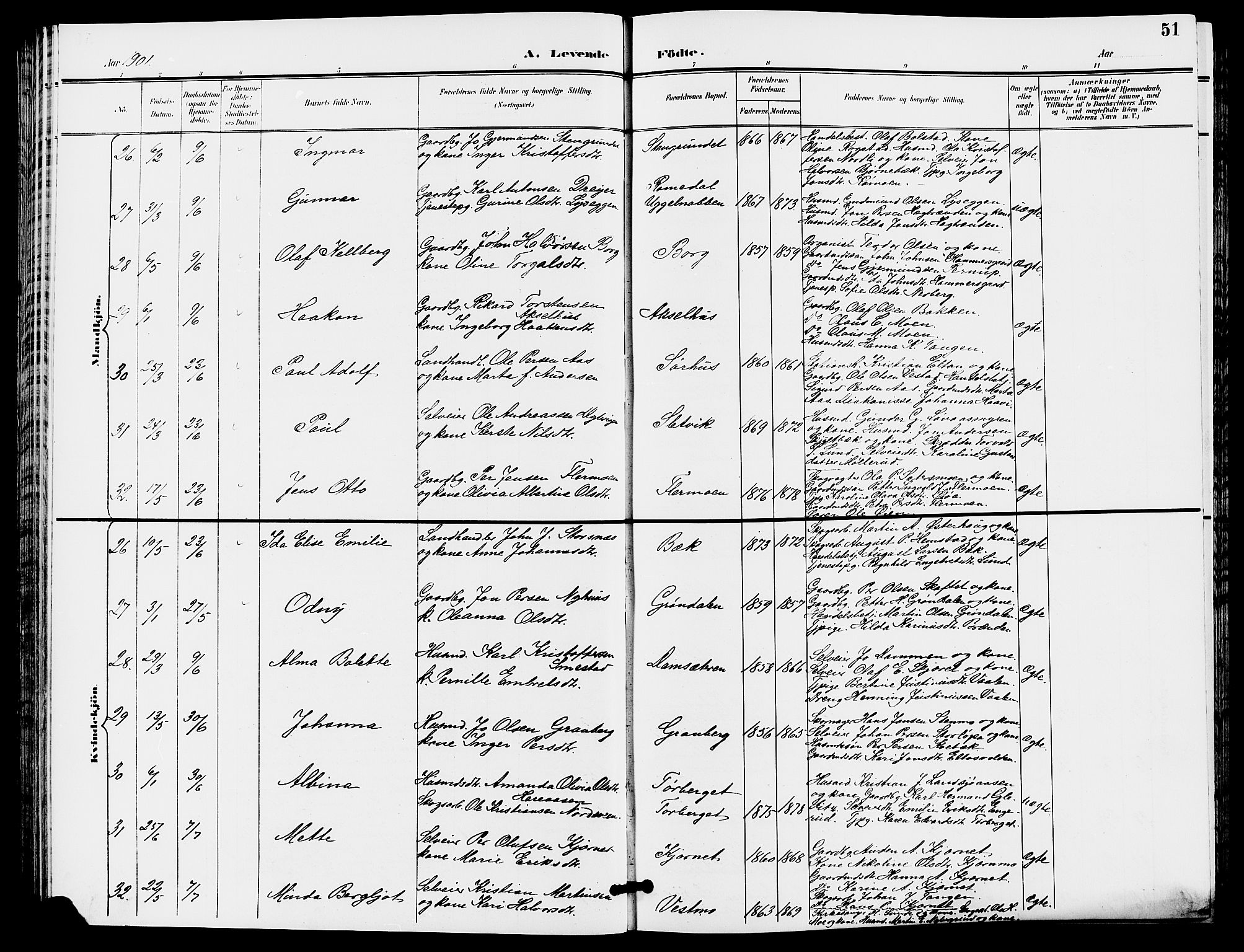 Trysil prestekontor, AV/SAH-PREST-046/H/Ha/Hab/L0006: Parish register (copy) no. 6, 1896-1912, p. 51