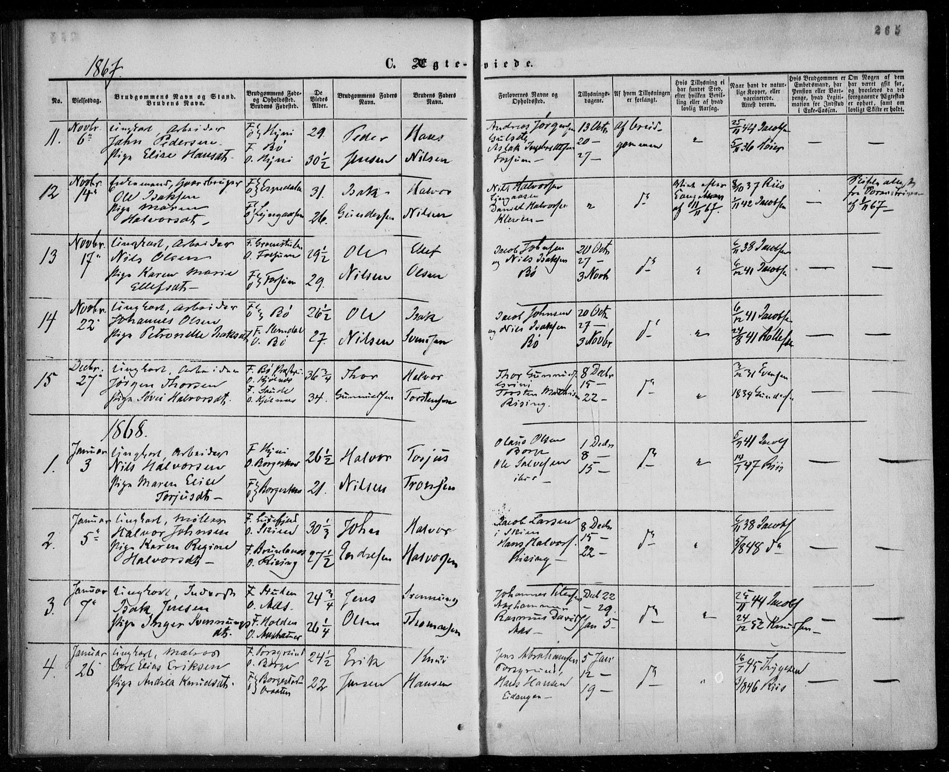 Gjerpen kirkebøker, SAKO/A-265/F/Fa/L0008b: Parish register (official) no. I 8B, 1857-1871, p. 265