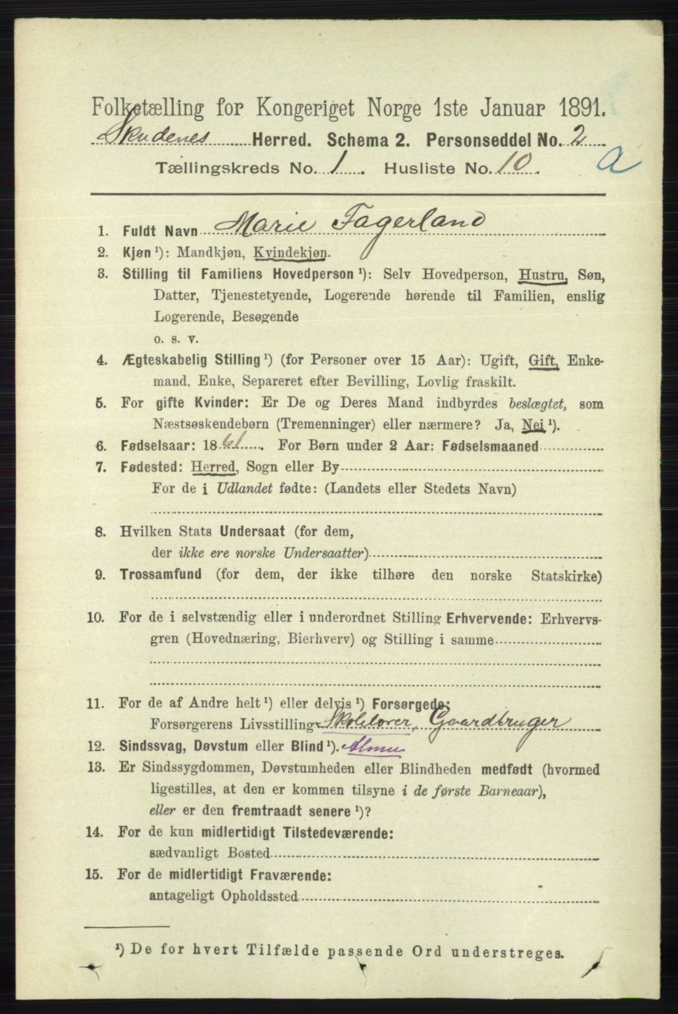 RA, 1891 census for 1150 Skudenes, 1891, p. 166