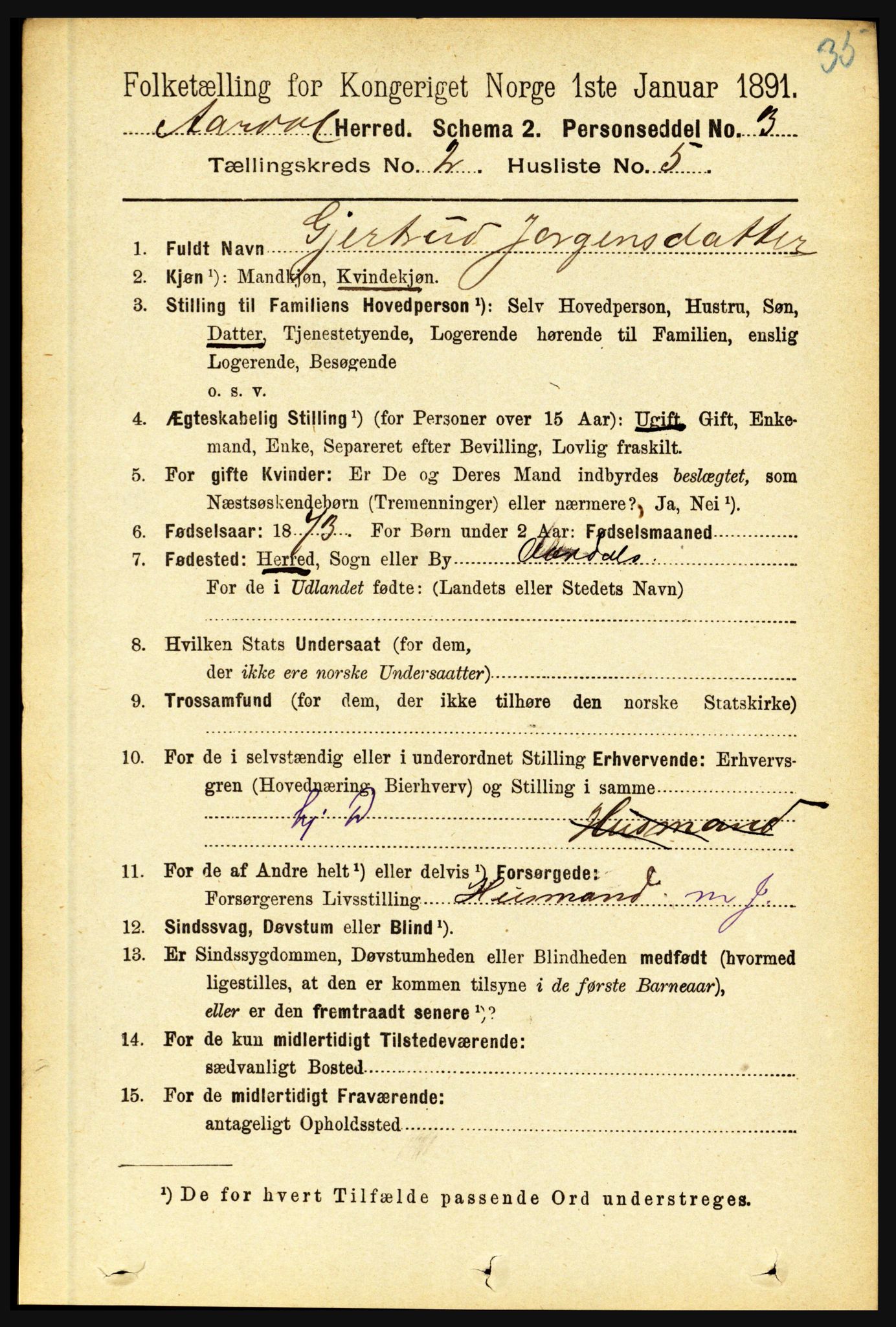 RA, 1891 census for 1424 Årdal, 1891, p. 198