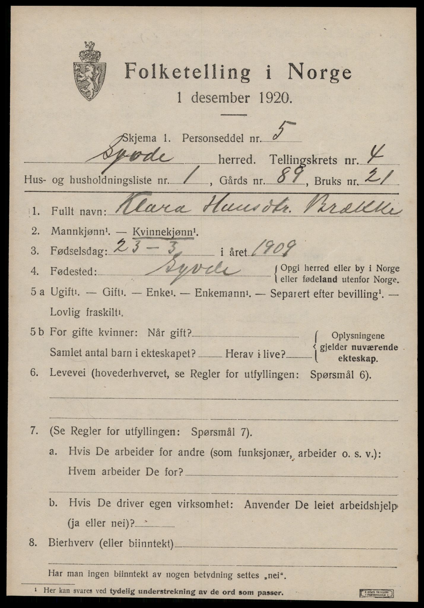 SAT, 1920 census for Syvde, 1920, p. 1350