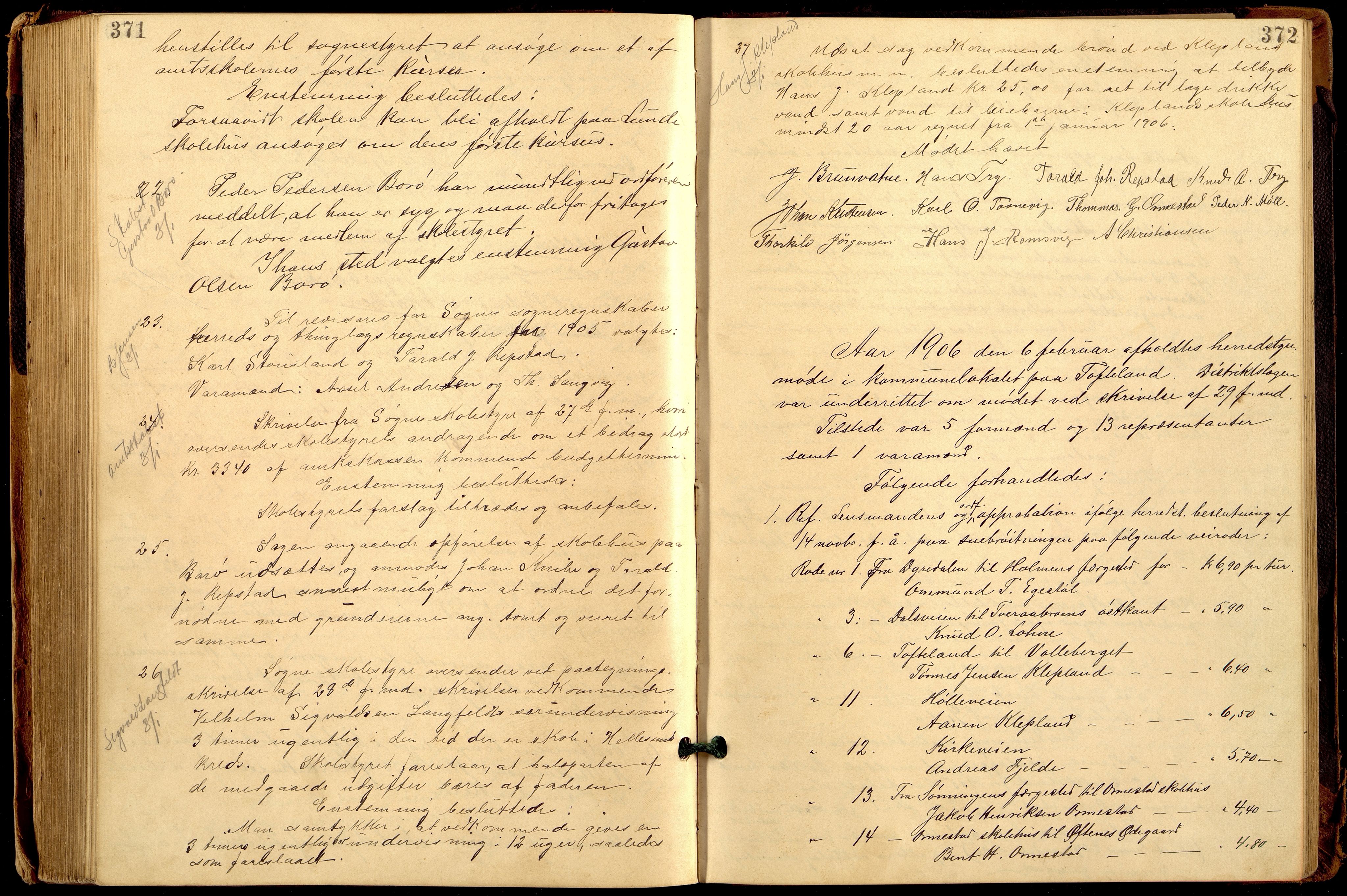 Søgne og Greipstad kommune - Formannskapet, ARKSOR/1018SG120/A/L0006: Møtebok (d), 1901-1909, p. 371-372