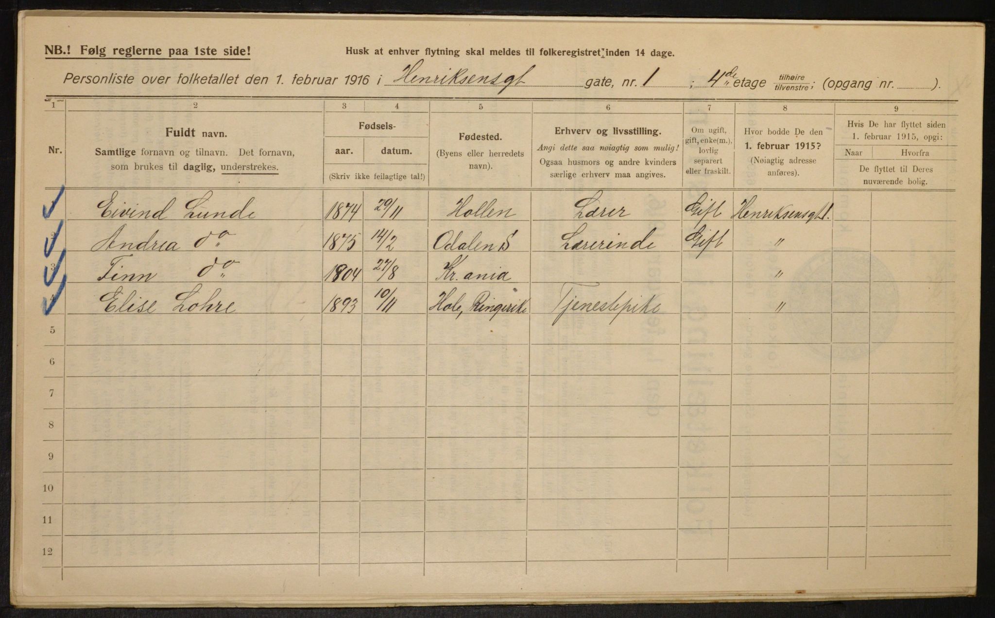 OBA, Municipal Census 1916 for Kristiania, 1916, p. 39097