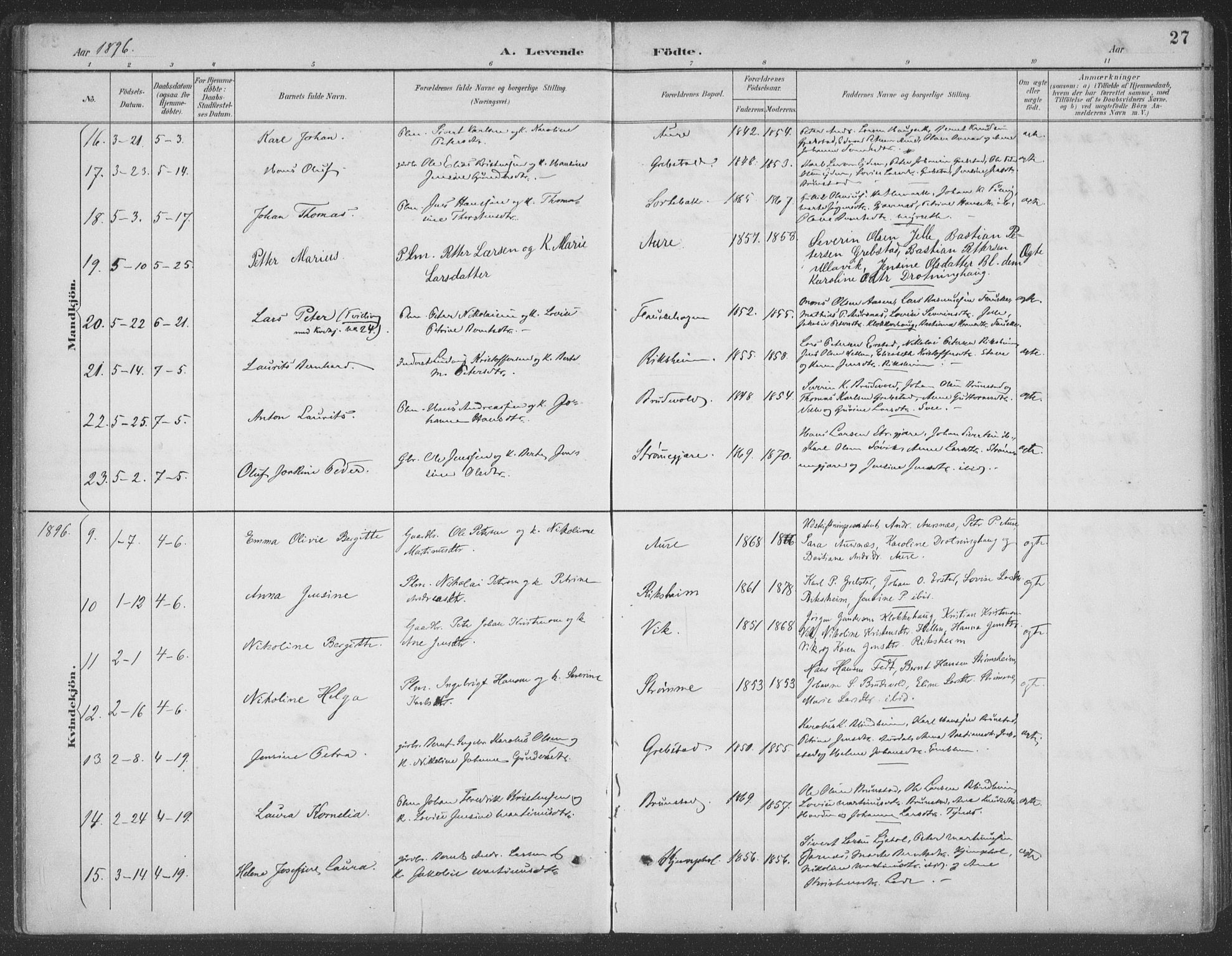 Ministerialprotokoller, klokkerbøker og fødselsregistre - Møre og Romsdal, SAT/A-1454/523/L0335: Parish register (official) no. 523A02, 1891-1911, p. 27