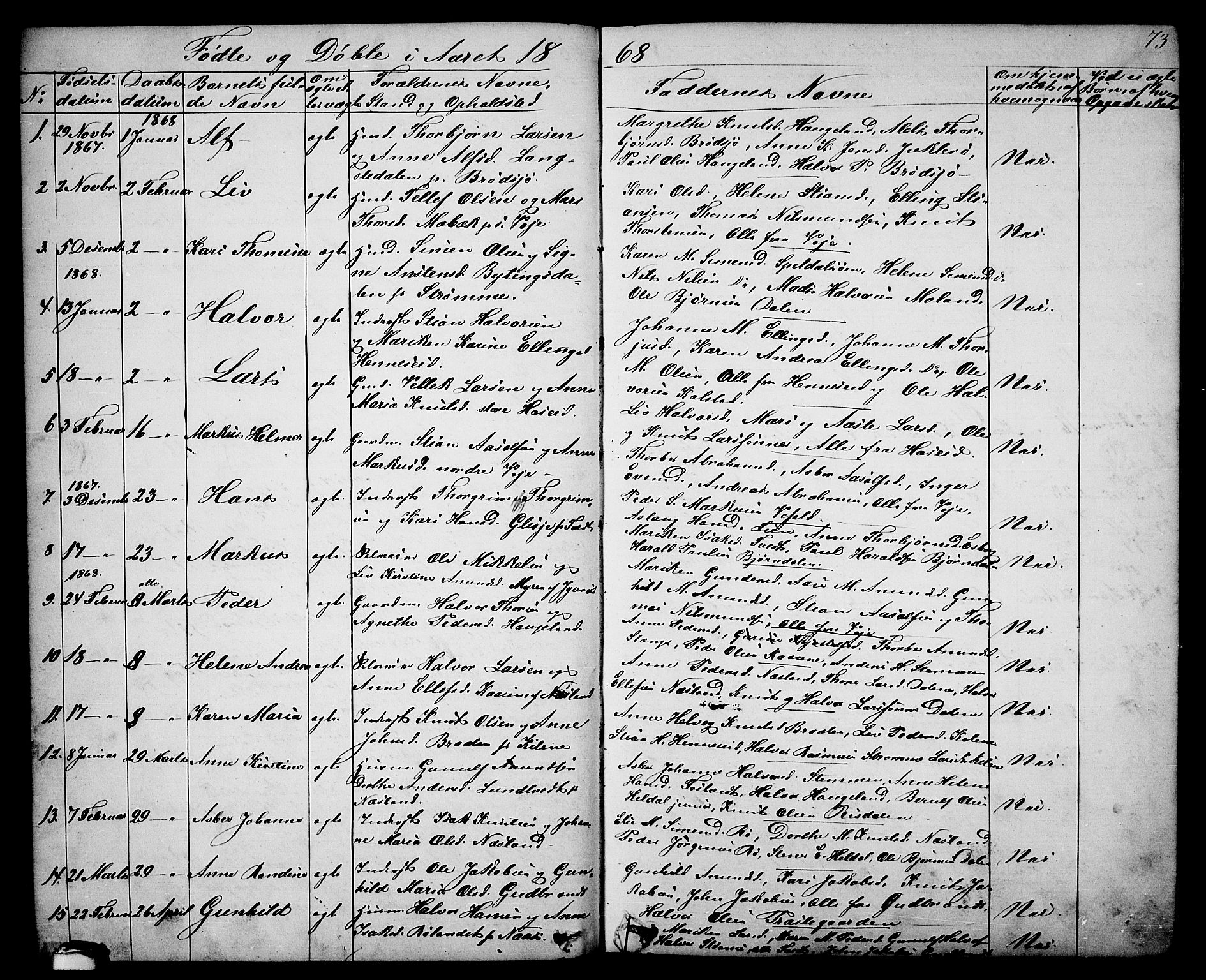 Drangedal kirkebøker, SAKO/A-258/G/Ga/L0002: Parish register (copy) no. I 2, 1856-1887, p. 73
