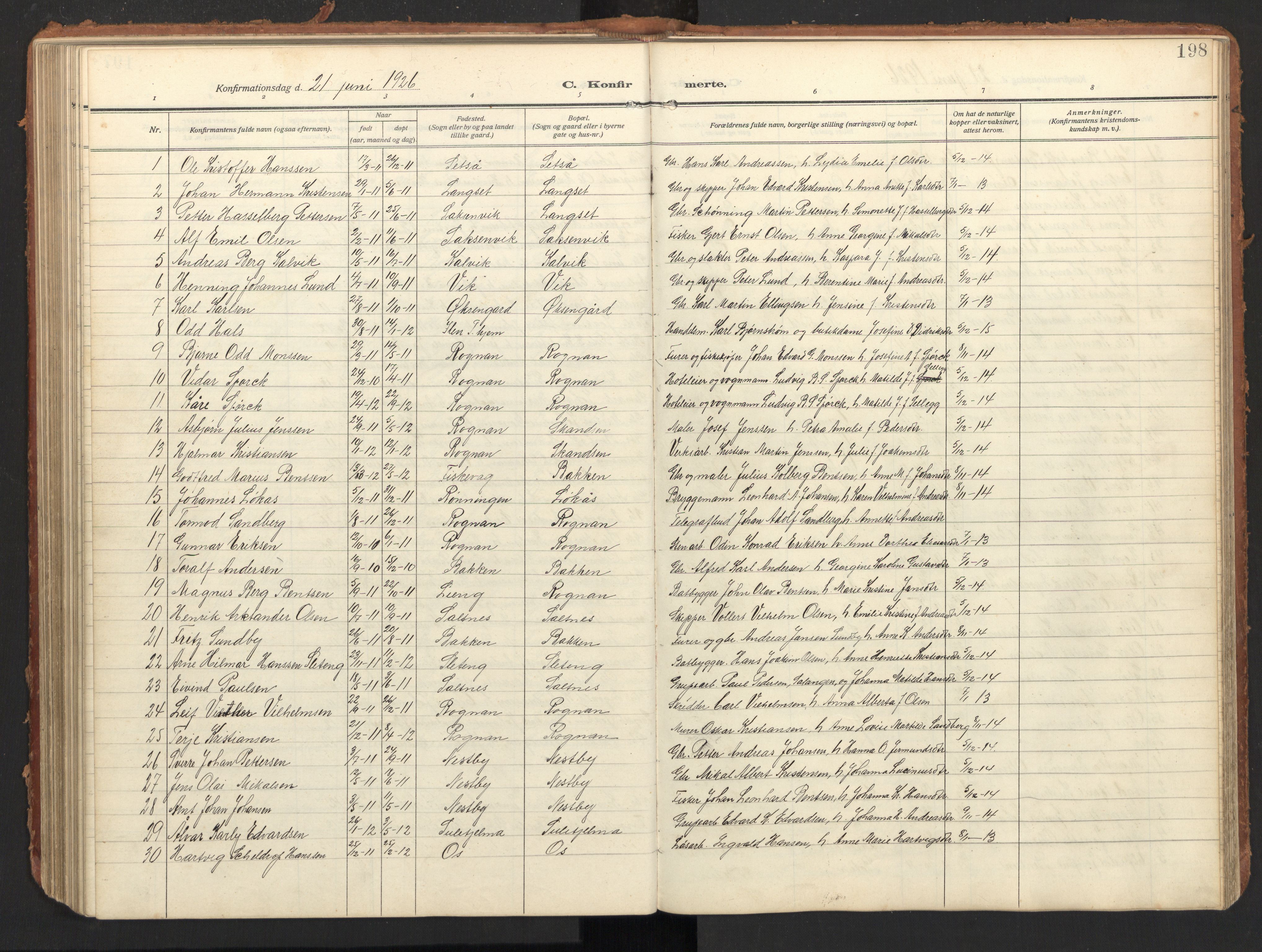 Ministerialprotokoller, klokkerbøker og fødselsregistre - Nordland, SAT/A-1459/847/L0683: Parish register (copy) no. 847C11, 1908-1929, p. 198
