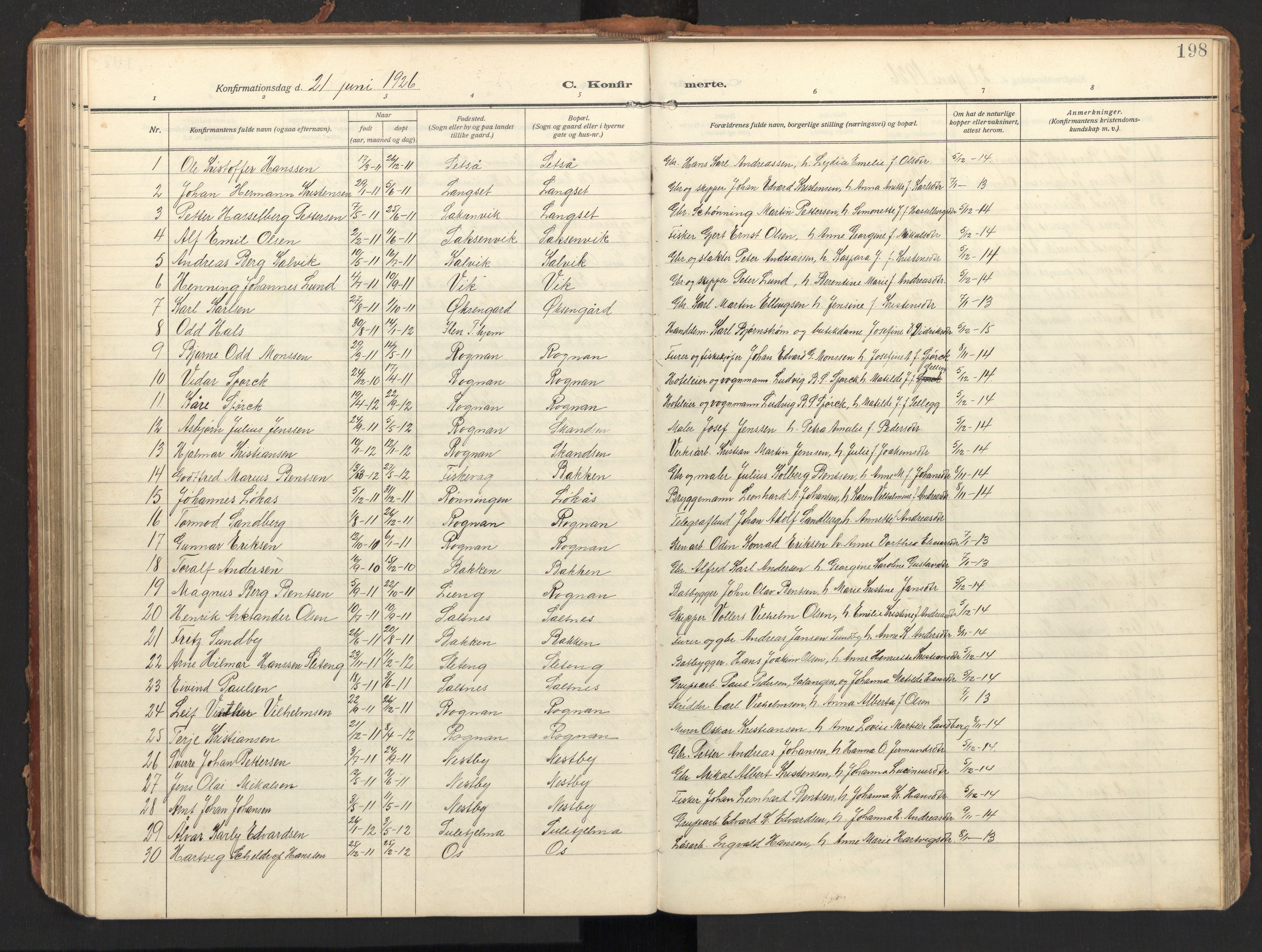 Ministerialprotokoller, klokkerbøker og fødselsregistre - Nordland, AV/SAT-A-1459/847/L0683: Parish register (copy) no. 847C11, 1908-1929, p. 198