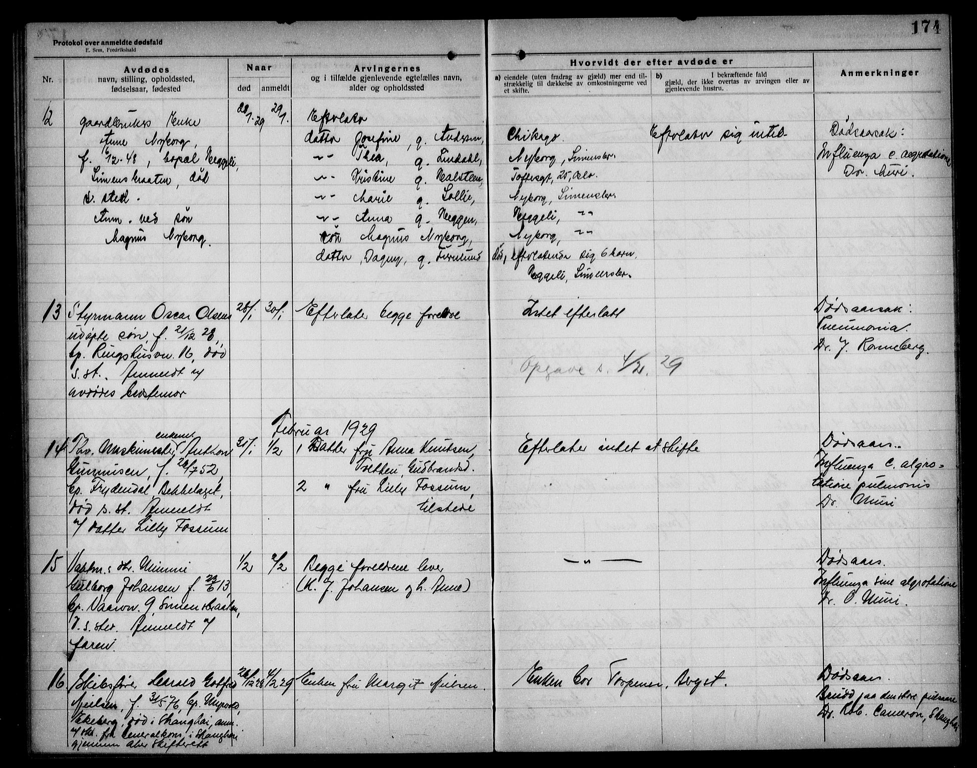 Aker kriminaldommer, skifte- og auksjonsforvalterembete, AV/SAO-A-10452/H/Hb/Hba/Hbad/L0001: Dødsfallsprotokoll for Nordstrand, 1922-1929, p. 174