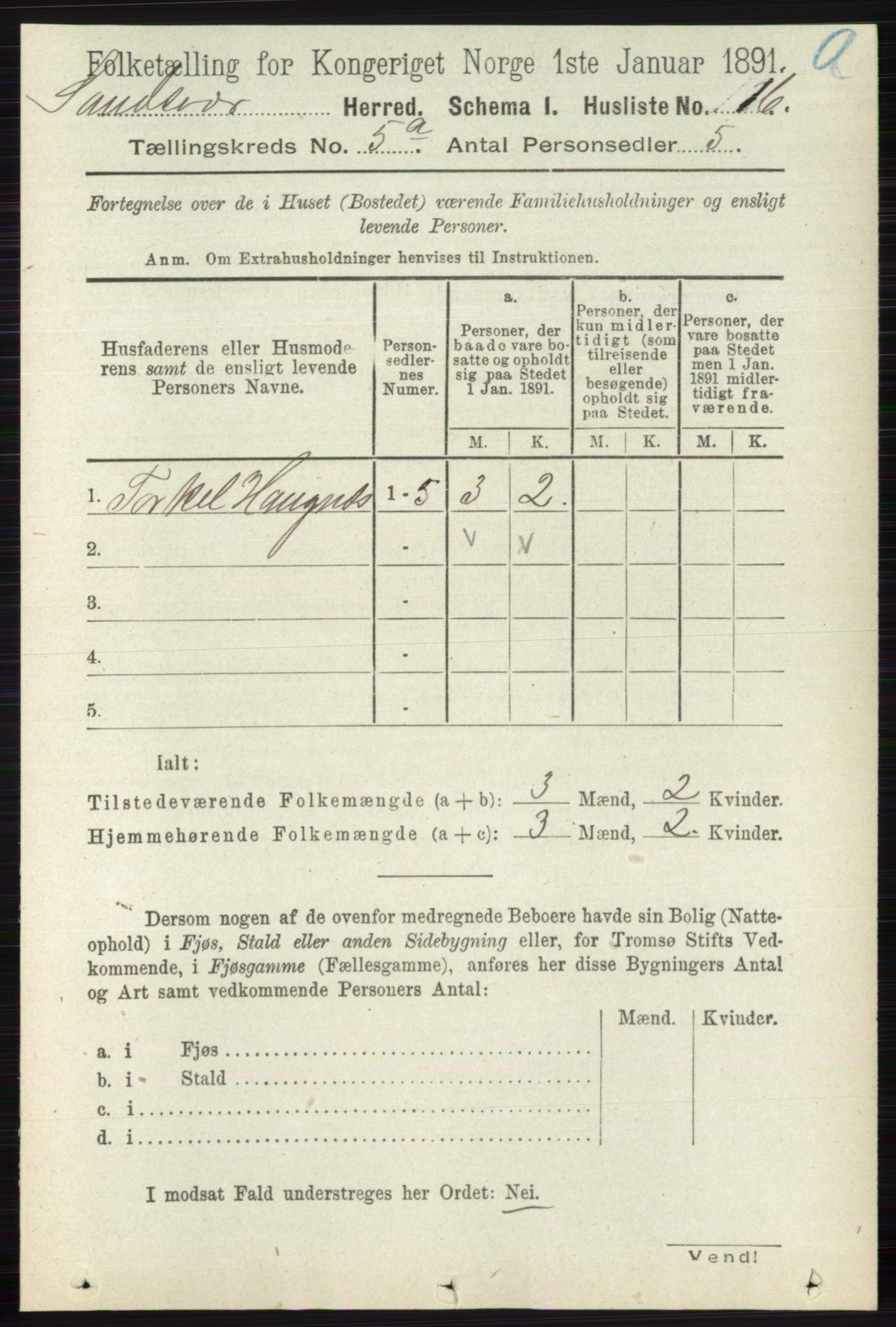RA, 1891 census for 0629 Sandsvær, 1891, p. 2457