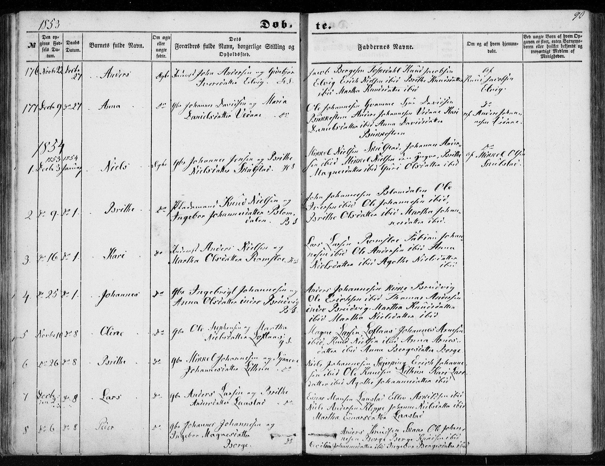 Haus sokneprestembete, SAB/A-75601/H/Haa: Parish register (official) no. A 16 I, 1848-1857, p. 90