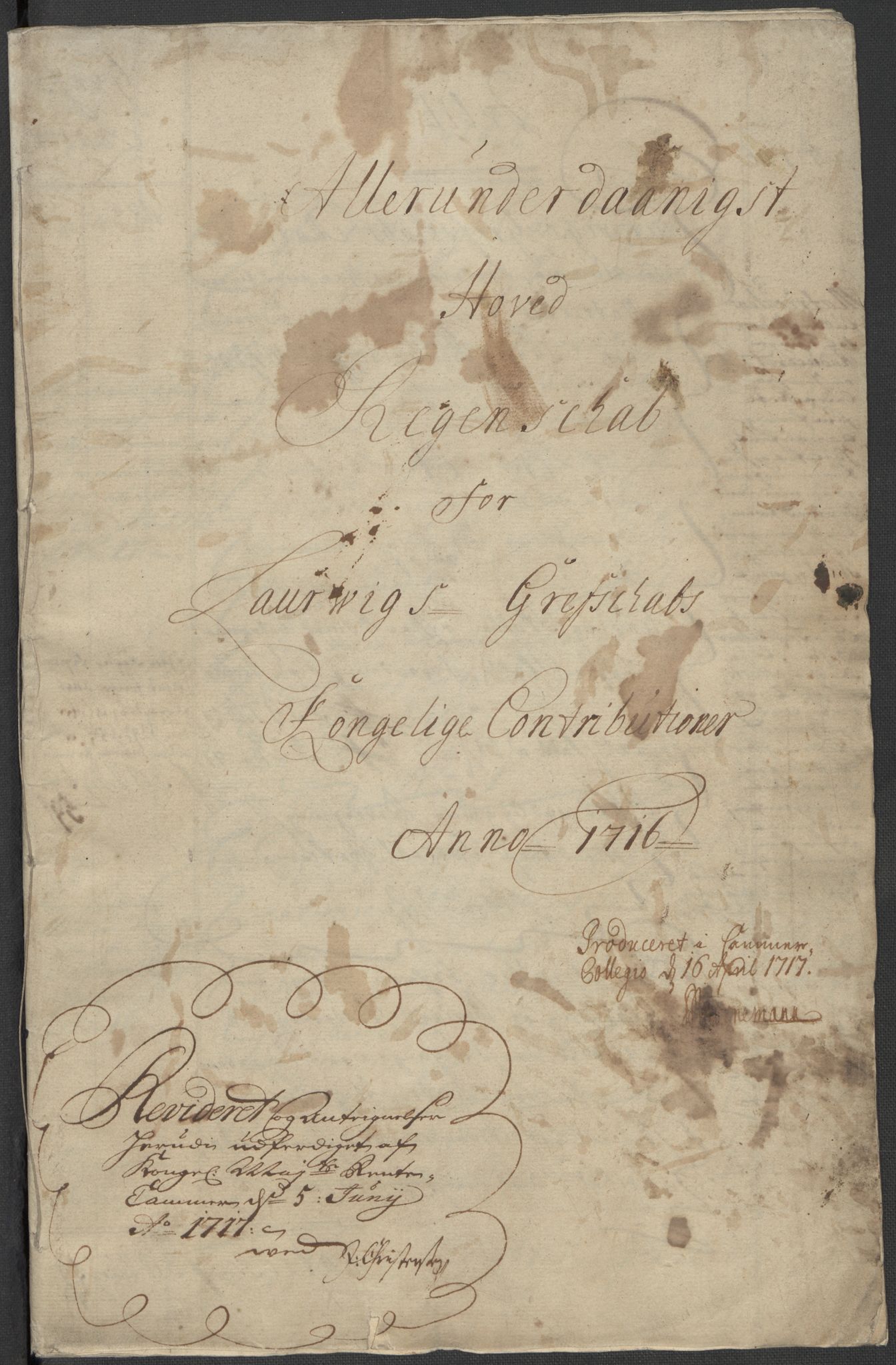 Rentekammeret inntil 1814, Reviderte regnskaper, Fogderegnskap, RA/EA-4092/R33/L1987: Fogderegnskap Larvik grevskap, 1716-1717, p. 3