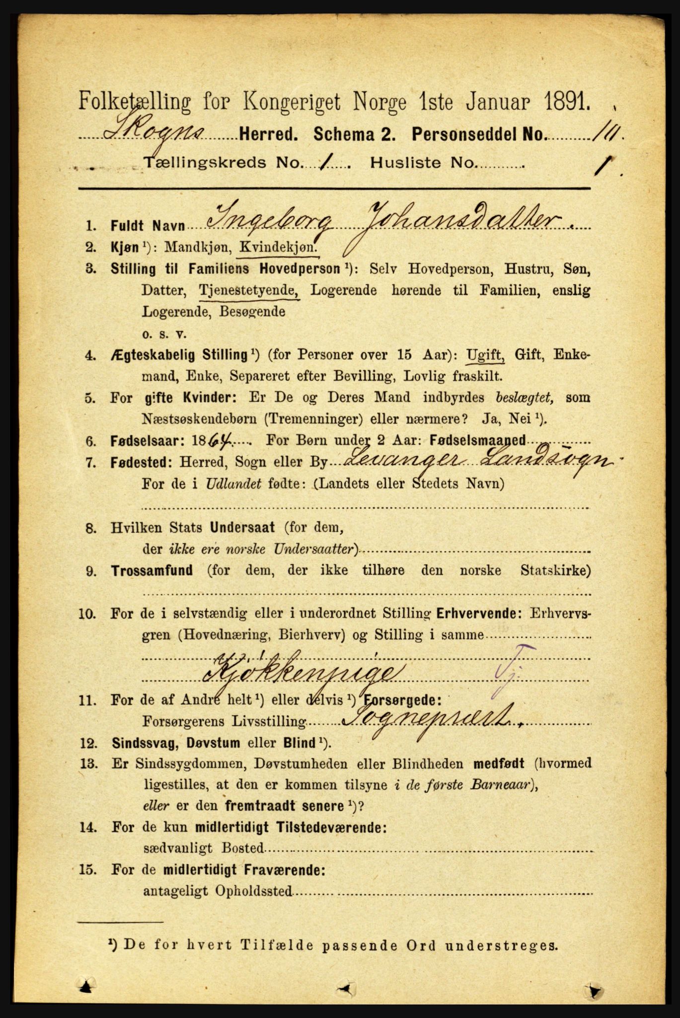 RA, 1891 census for 1719 Skogn, 1891, p. 156