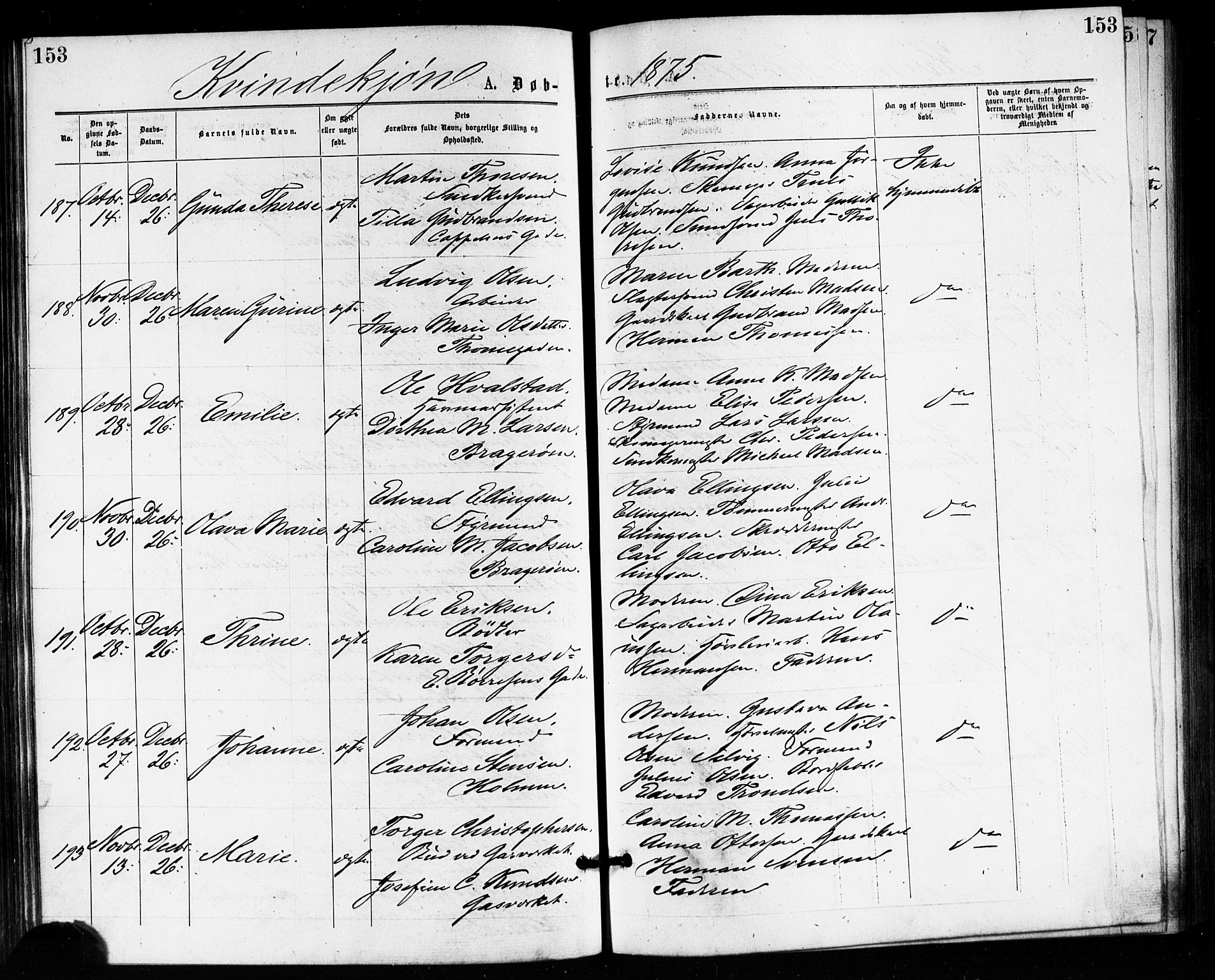 Bragernes kirkebøker, AV/SAKO-A-6/F/Fb/L0005: Parish register (official) no. II 5, 1875-1877, p. 153