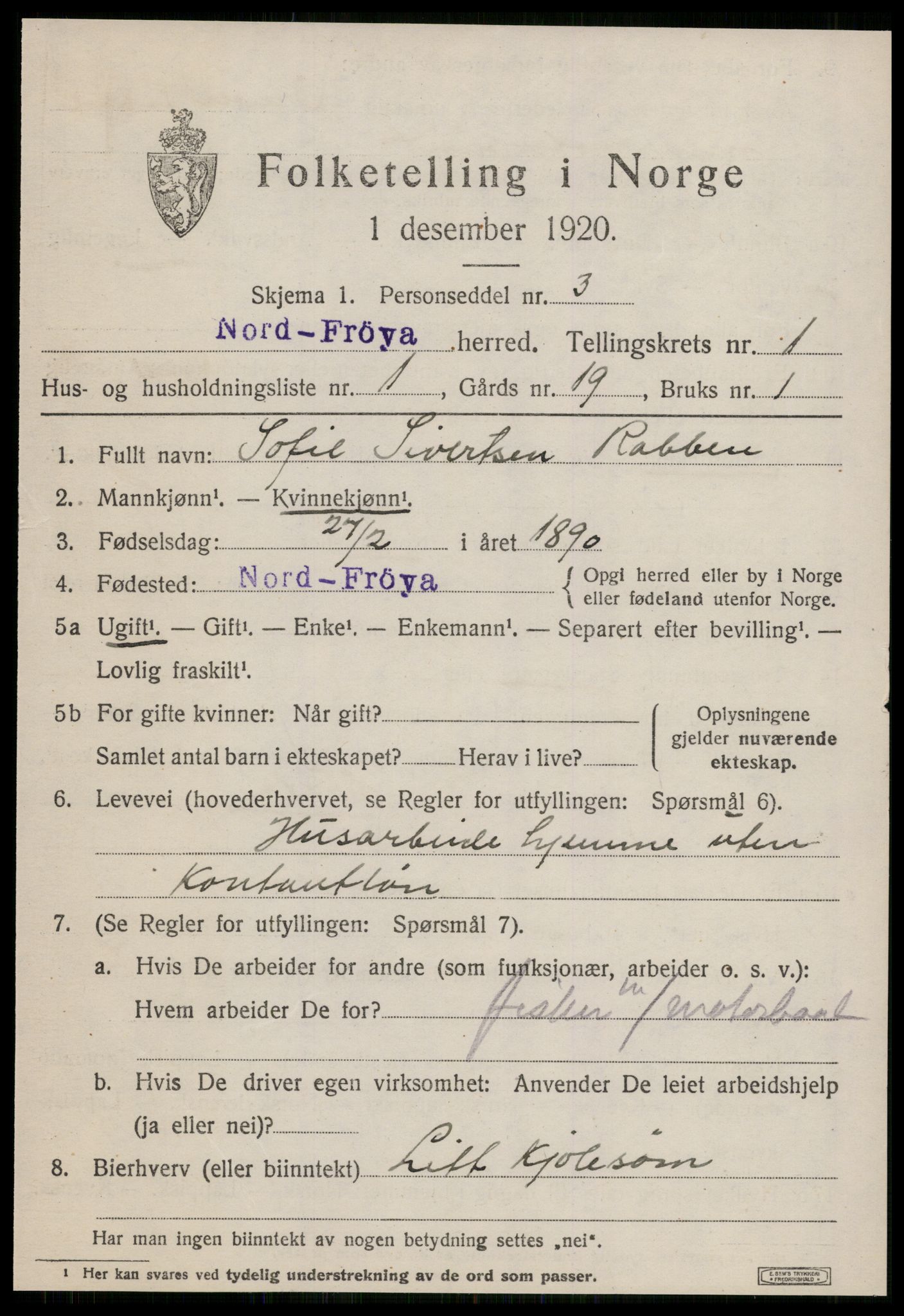 SAT, 1920 census for Nord-Frøya, 1920, p. 1409