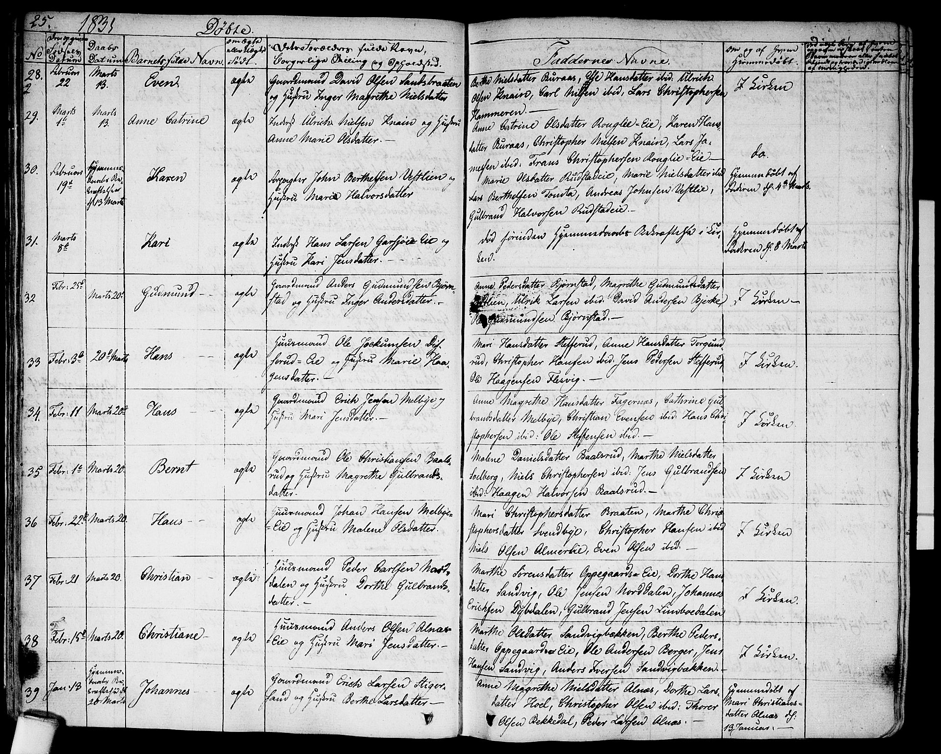 Hurdal prestekontor Kirkebøker, AV/SAO-A-10889/F/Fa/L0004: Parish register (official) no. I 4, 1828-1845, p. 25