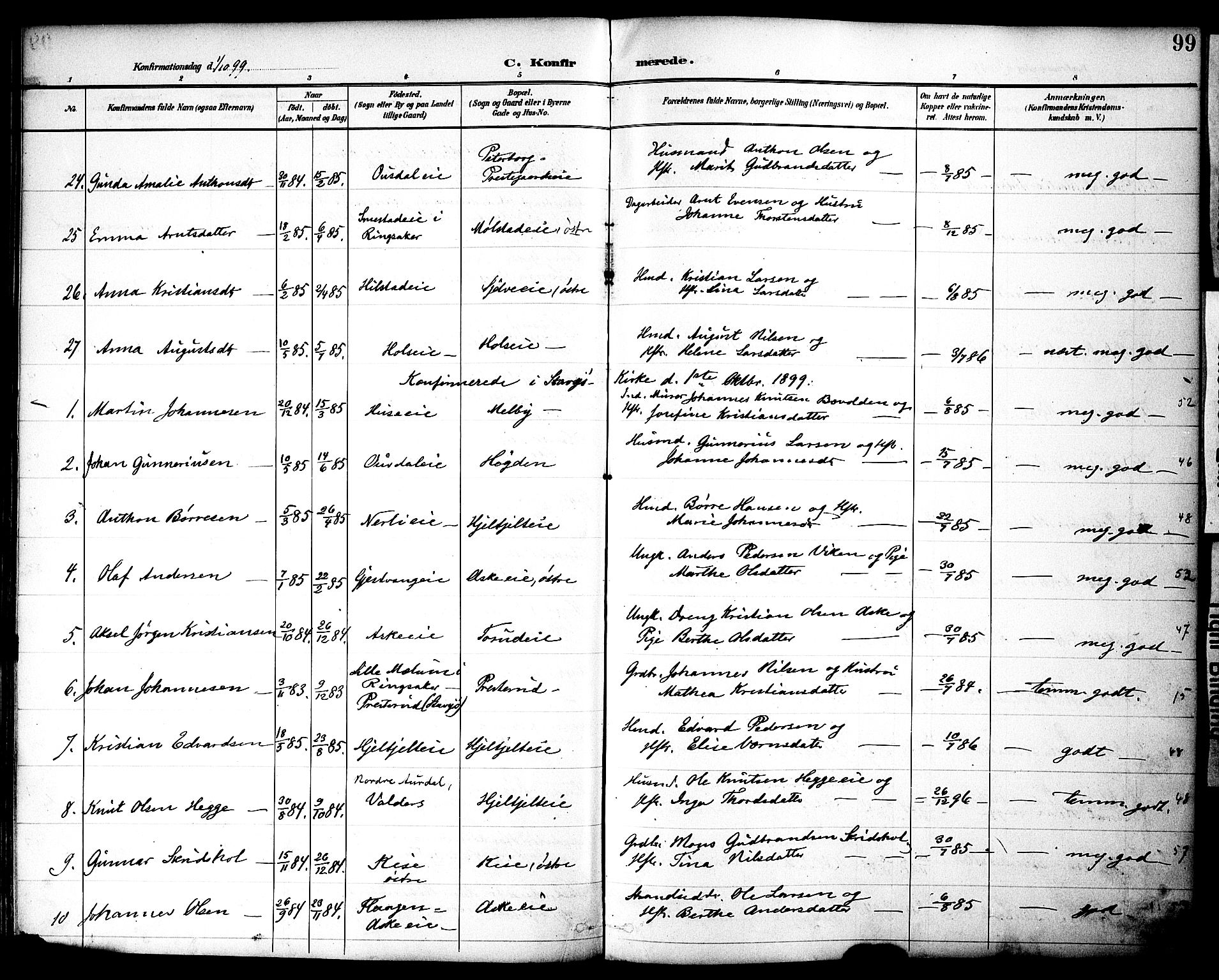 Nes prestekontor, Hedmark, AV/SAH-PREST-020/K/Ka/L0010: Parish register (official) no. 10, 1887-1905, p. 99