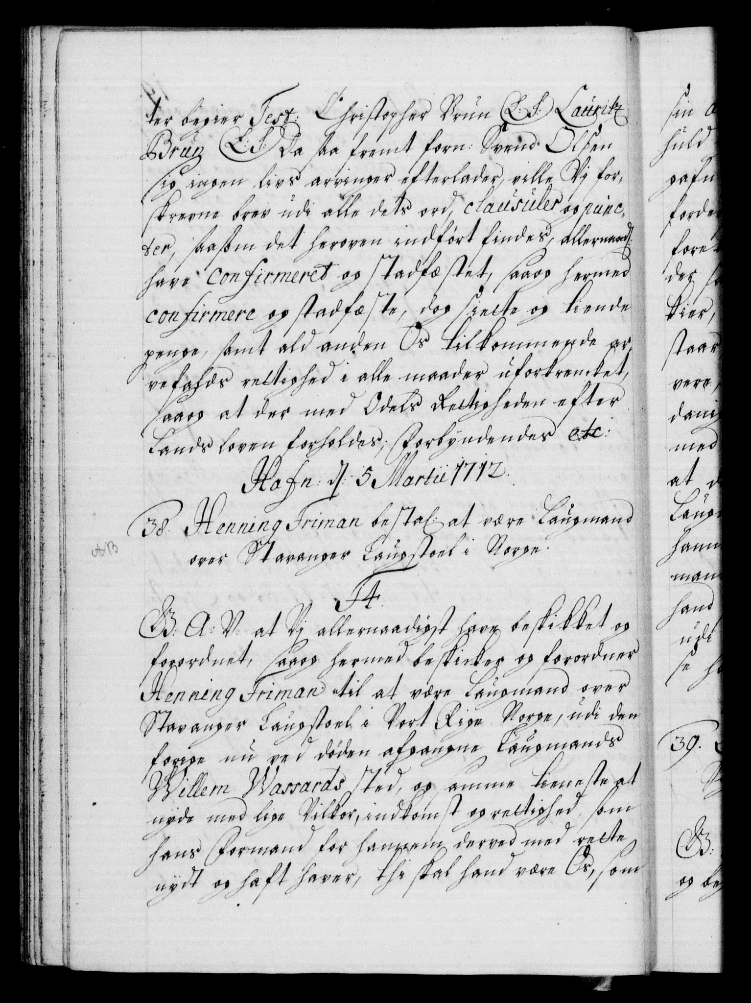 Danske Kanselli 1572-1799, AV/RA-EA-3023/F/Fc/Fca/Fcaa/L0021: Norske registre, 1712-1715, p. 19b