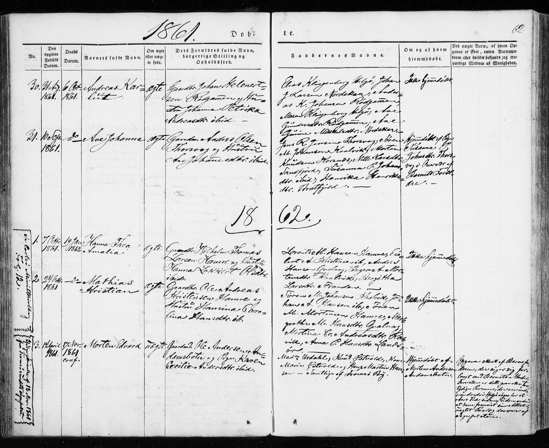 Karlsøy sokneprestembete, SATØ/S-1299/H/Ha/Haa/L0009kirke: Parish register (official) no. 9, 1838-1867, p. 62