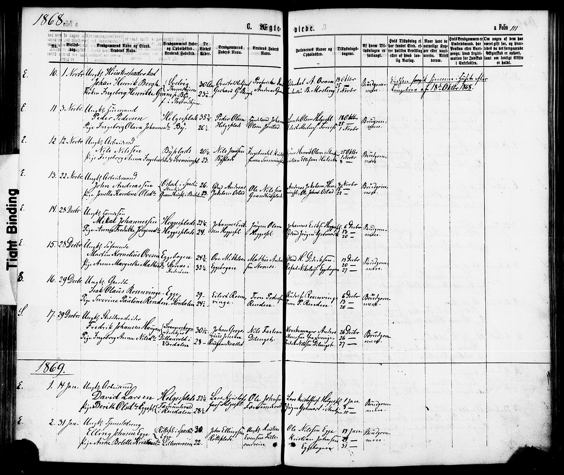 Ministerialprotokoller, klokkerbøker og fødselsregistre - Nord-Trøndelag, SAT/A-1458/739/L0370: Parish register (official) no. 739A02, 1868-1881, p. 111