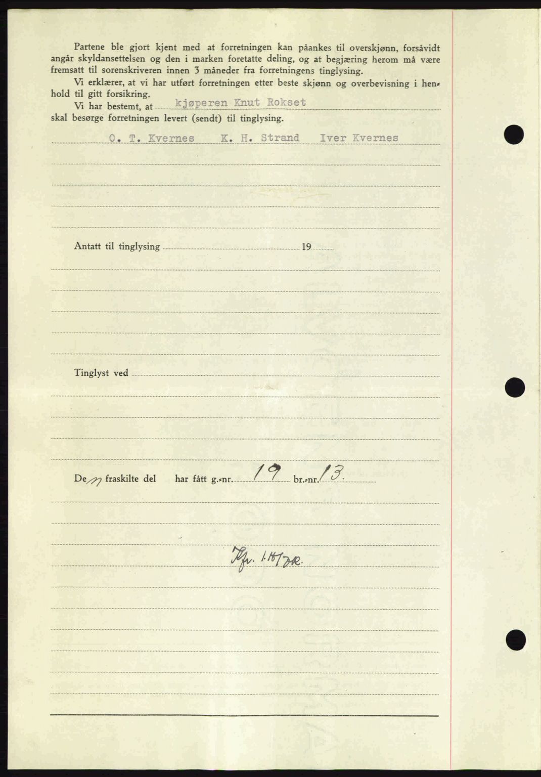 Nordmøre sorenskriveri, SAT/A-4132/1/2/2Ca: Mortgage book no. A96, 1943-1944, Diary no: : 2377/1943