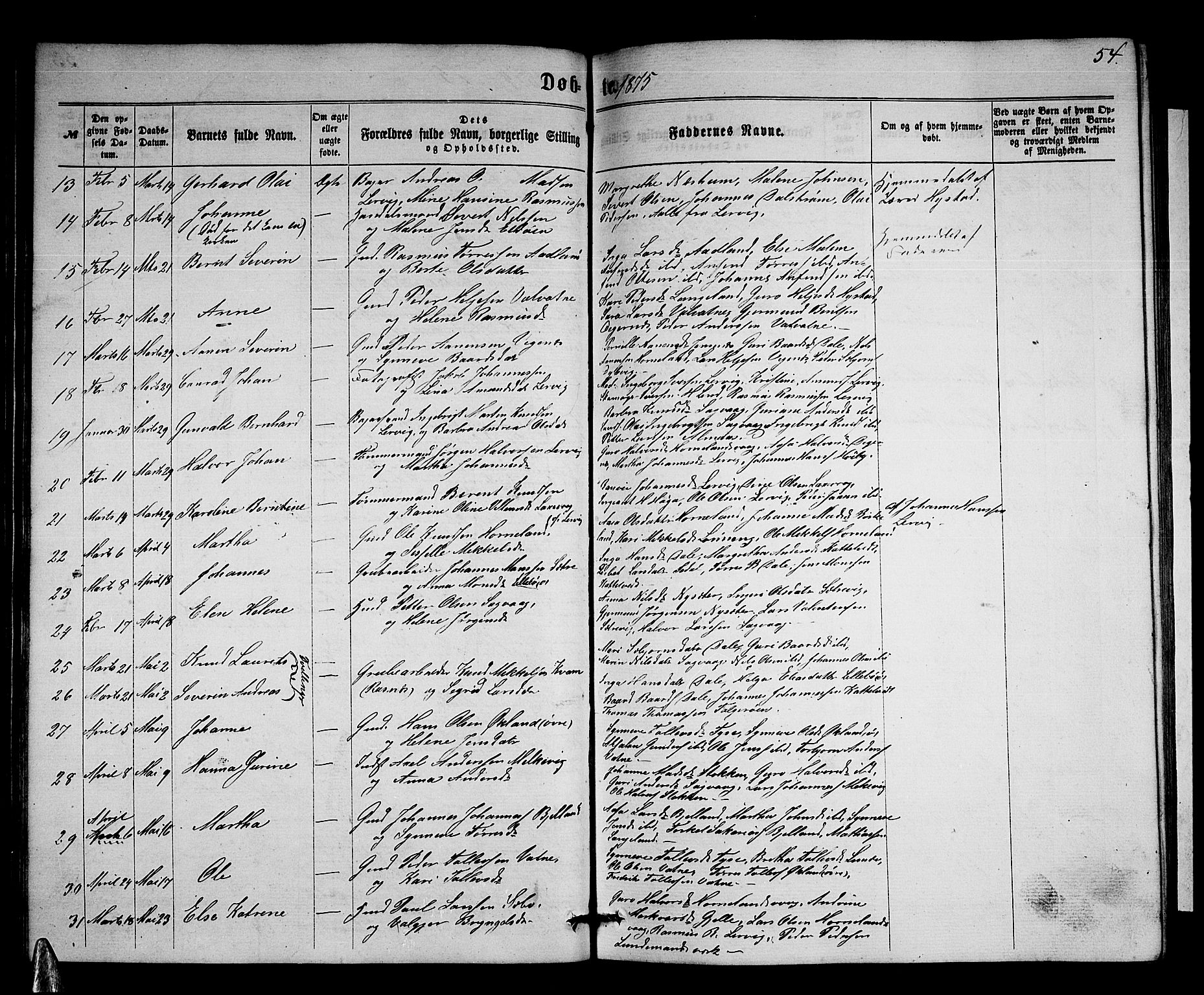 Stord sokneprestembete, AV/SAB-A-78201/H/Hab: Parish register (copy) no. A 1, 1864-1878, p. 54
