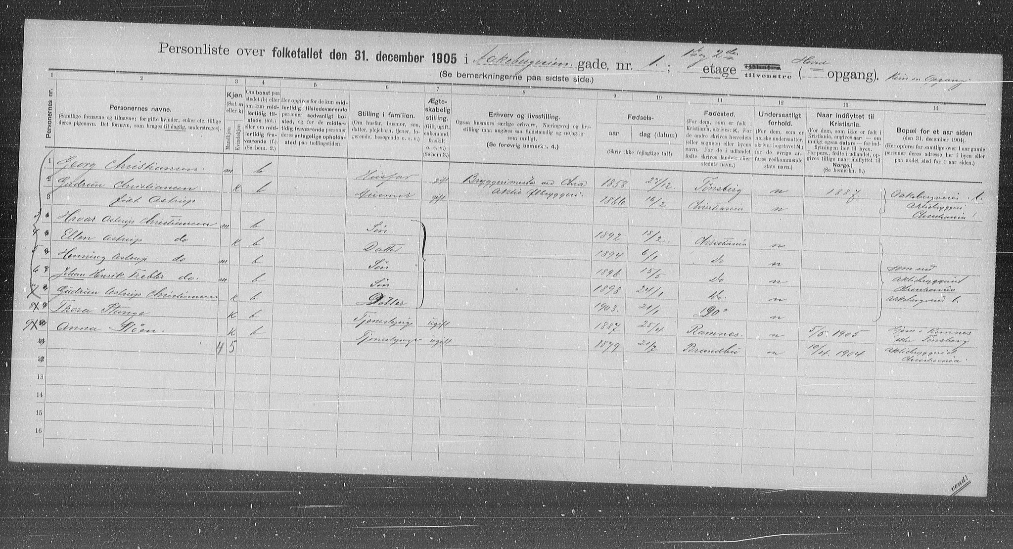 OBA, Municipal Census 1905 for Kristiania, 1905, p. 68504